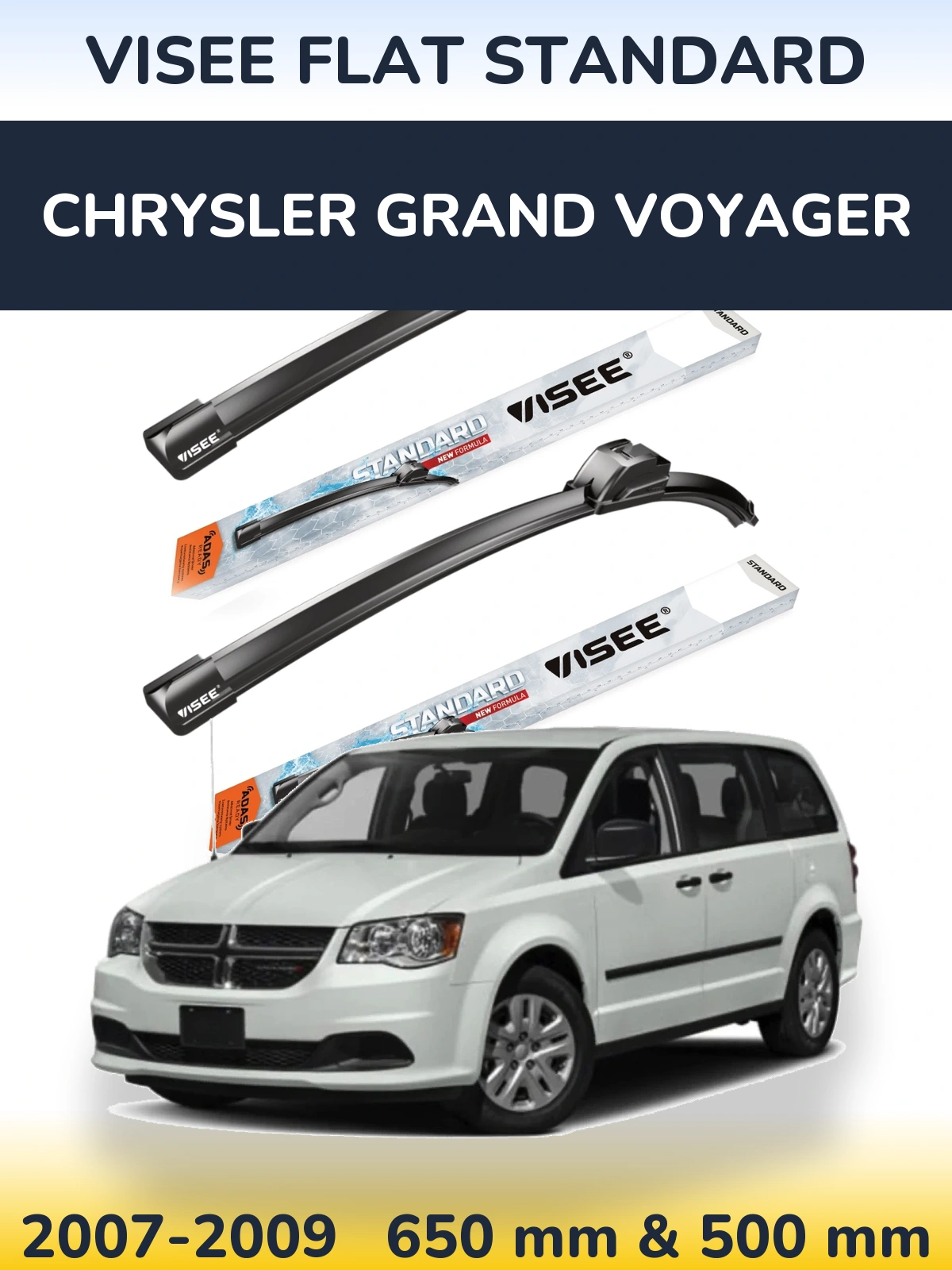 Комплект передних дворников VISEE FLAT STANDARD 650 & 500 мм для Chrysler Grand Voyager 2007-2009