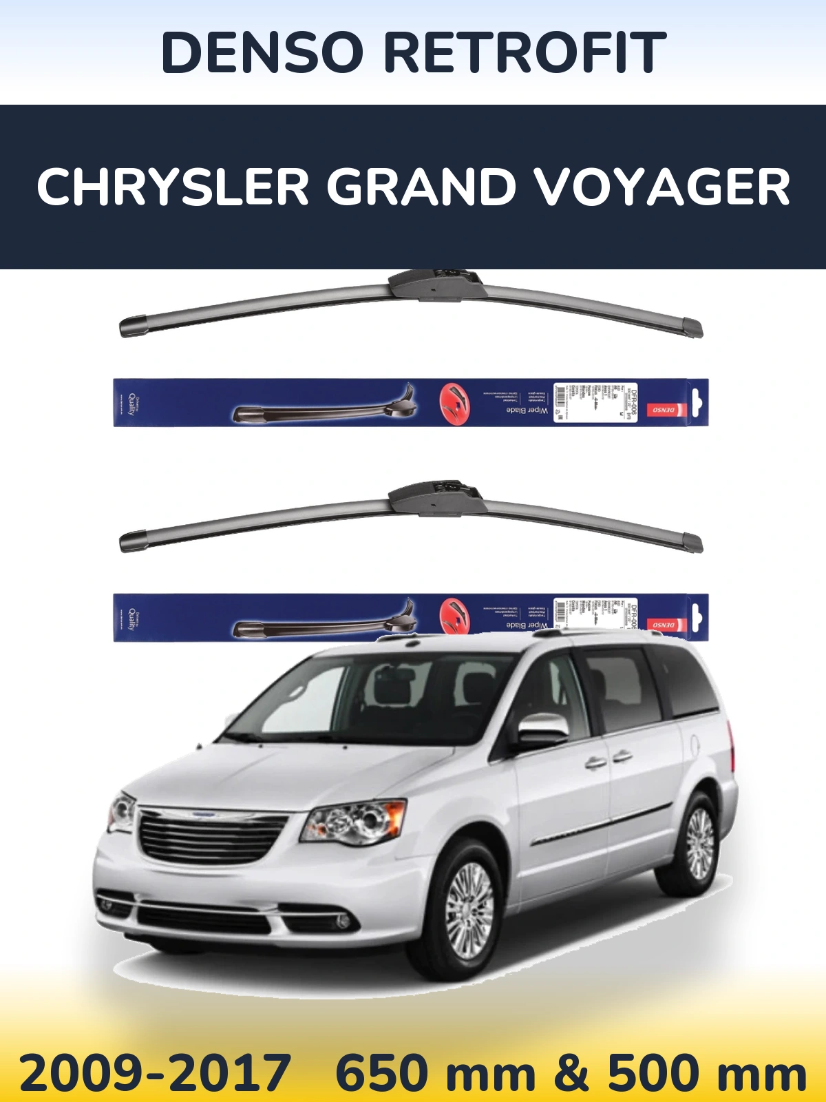 Комплект передніх щіток Denso Retrofit 650 & 500 мм для Chrysler Grand Voyager 2009-2017