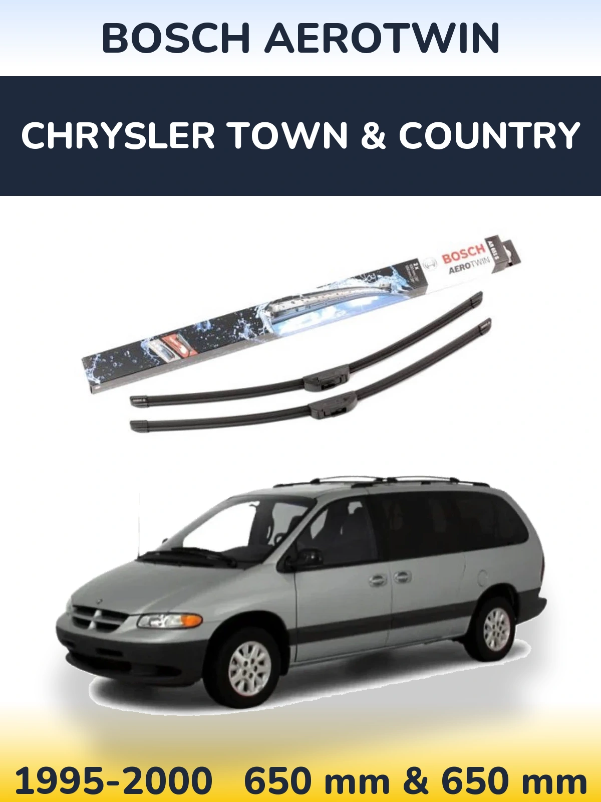 Комплект передніх щіток BOSCH AeroTwin 650 & 650 мм для Chrysler Town & Country 1995-2000
