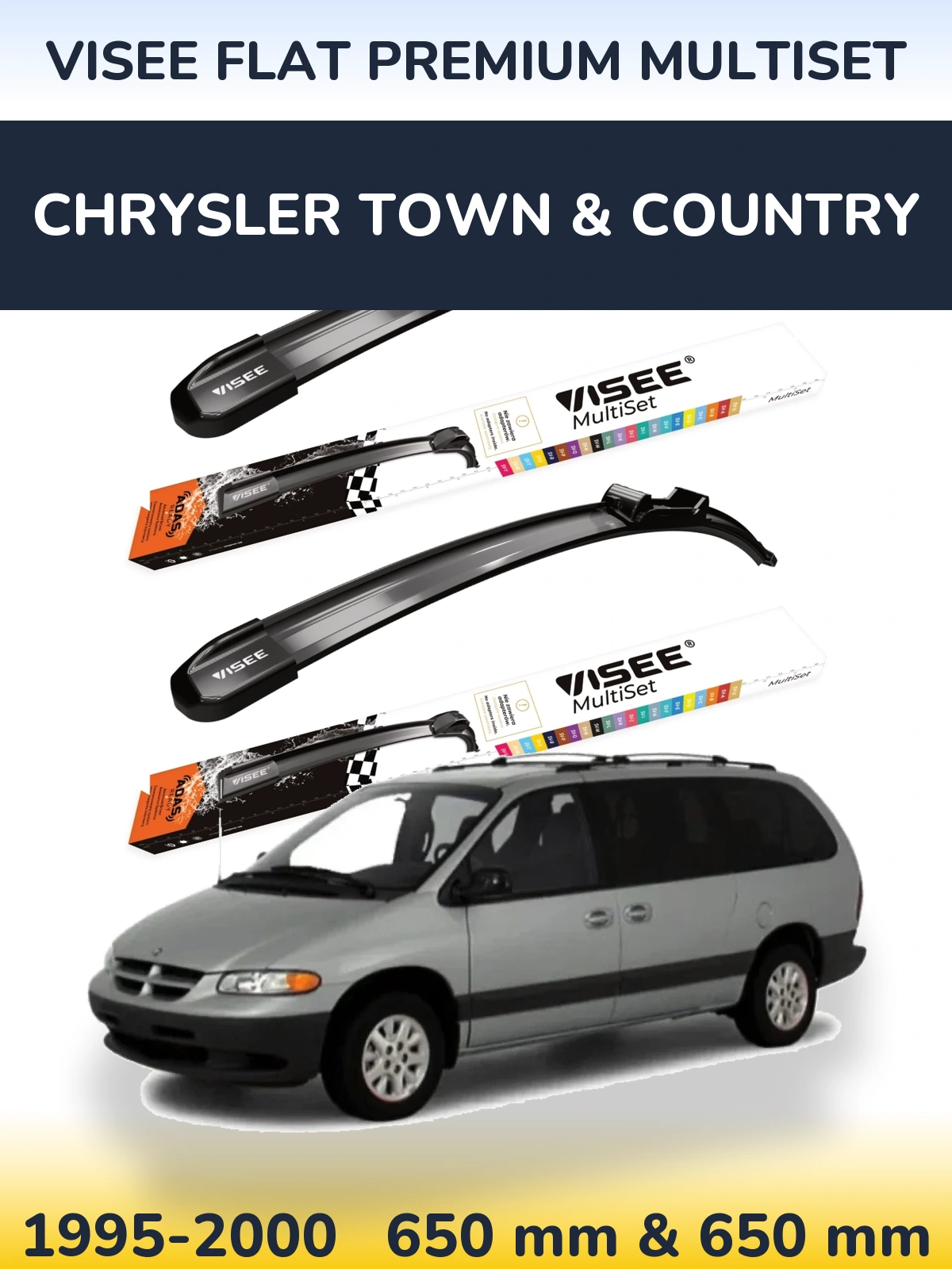 Комплект передних дворников VISEE FLAT PREMIUM MultiSet 650 & 650 мм для Chrysler Town & Country 1995-2000