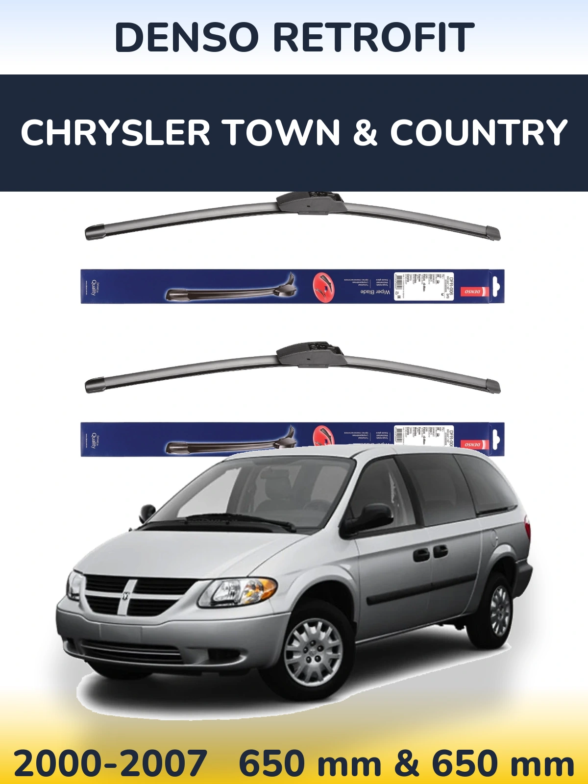 Front wiper blade set Denso Retrofit 650 & 650 mm for Chrysler Town & Country 2000-2007