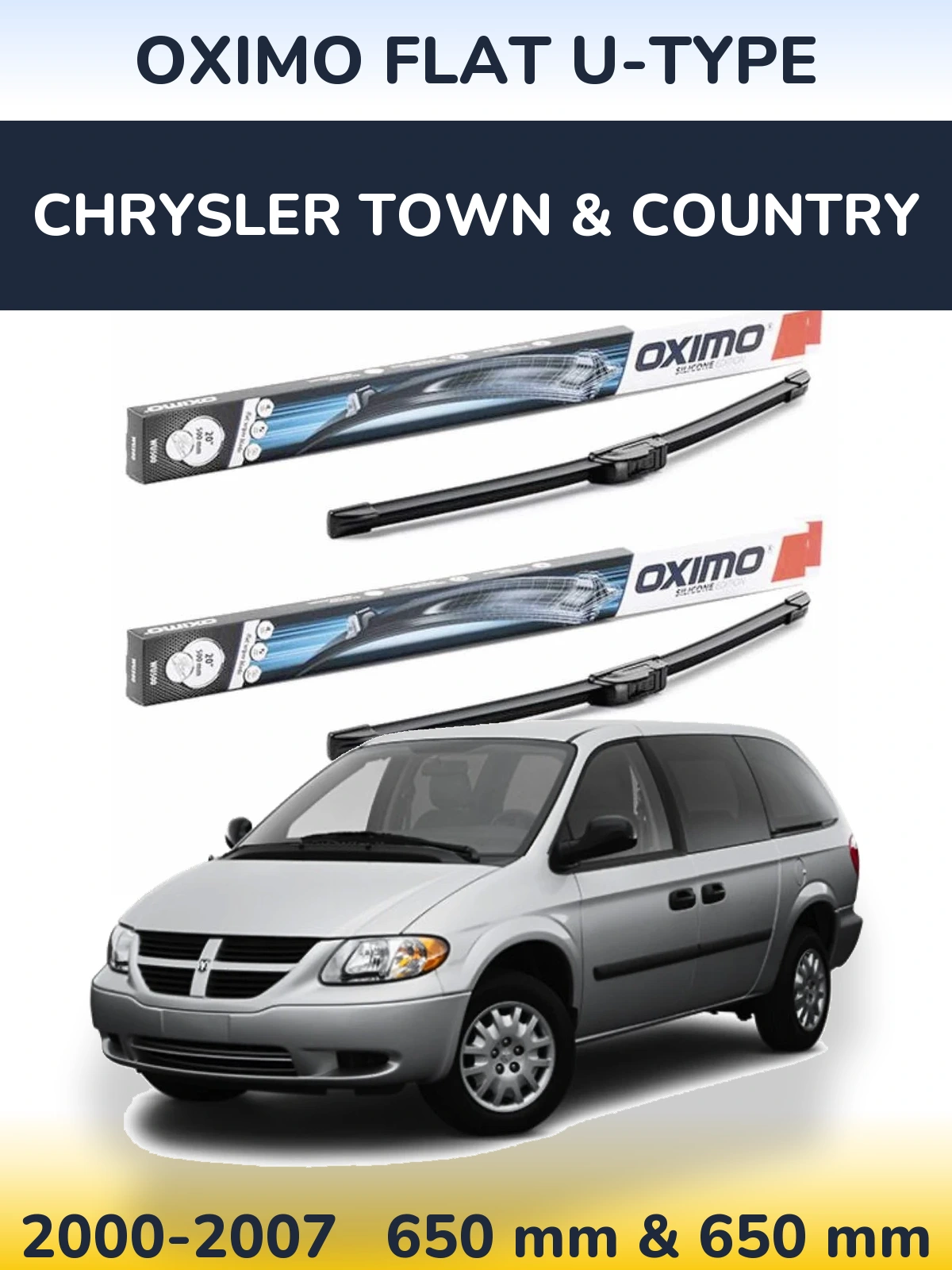 Комплект передніх щіток Oximo Flat U-type 650 & 650 мм для Chrysler Town & Country 2000-2007