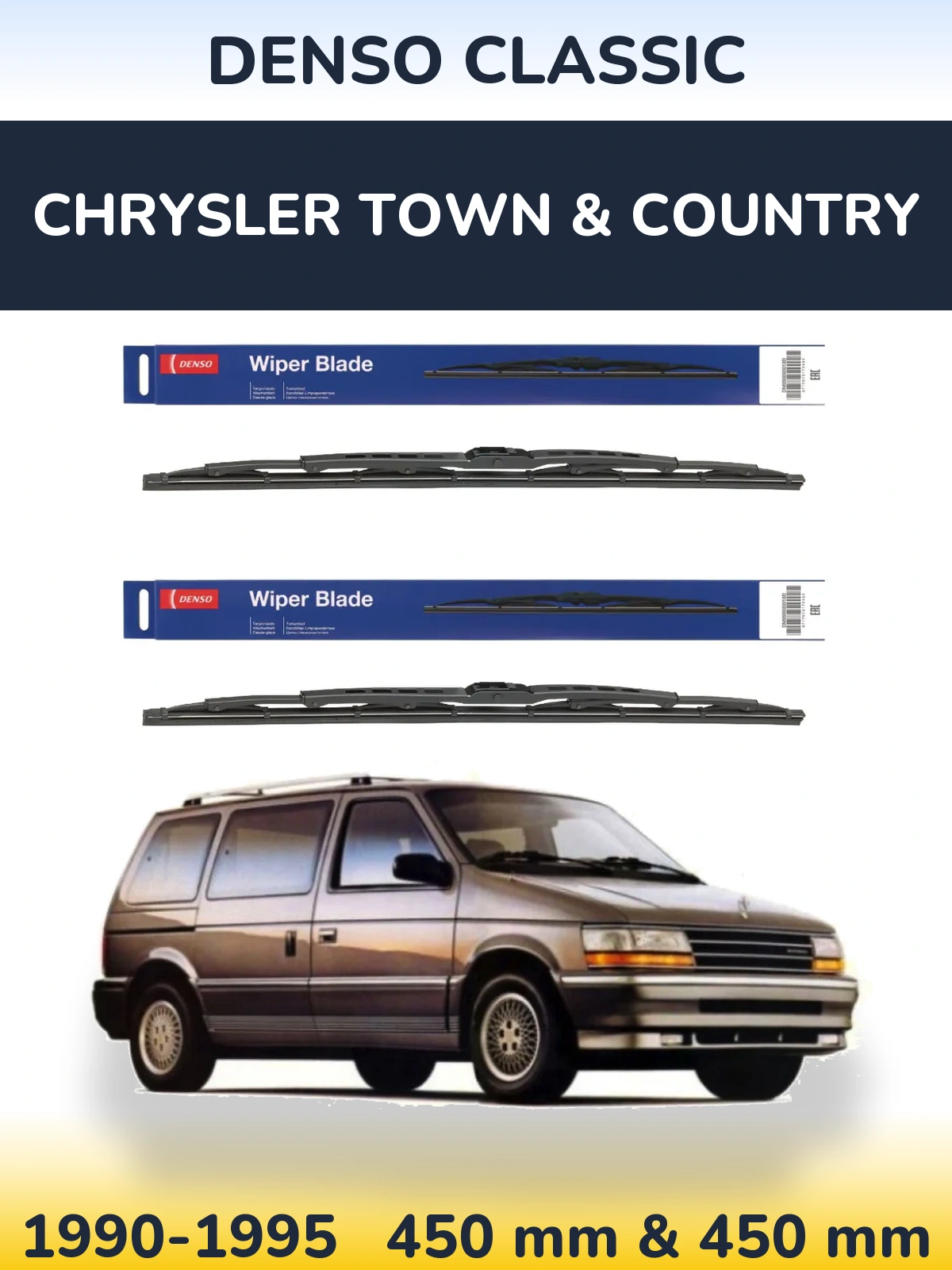 Front wiper blade set Denso Classic 450 & 450 mm for Chrysler Town & Country 1990-1995