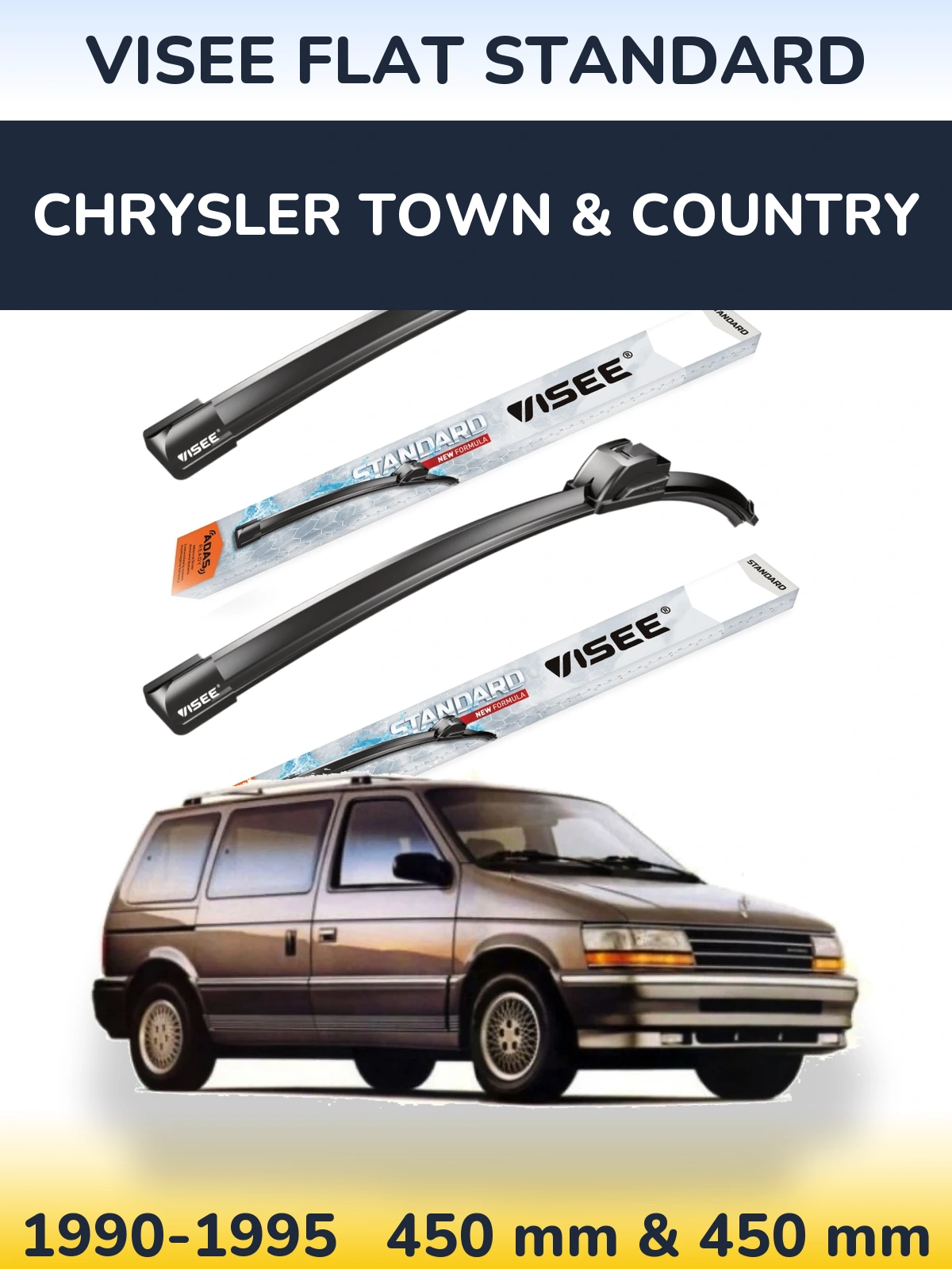 Front wiper blade set VISEE FLAT STANDARD 450 & 450 mm for Chrysler Town & Country 1990-1995