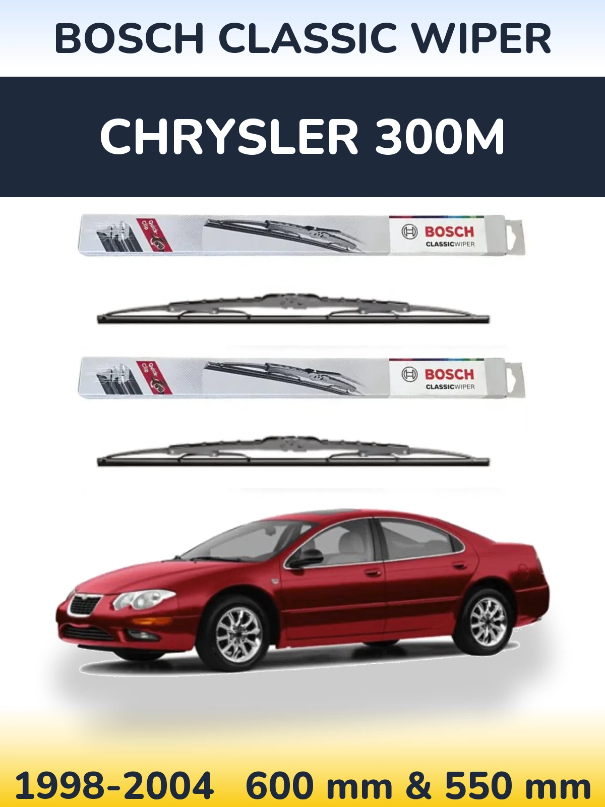 Front wiper blade set BOSCH Classic Wiper 600 & 550 mm for Chrysler 300M 1998-2004