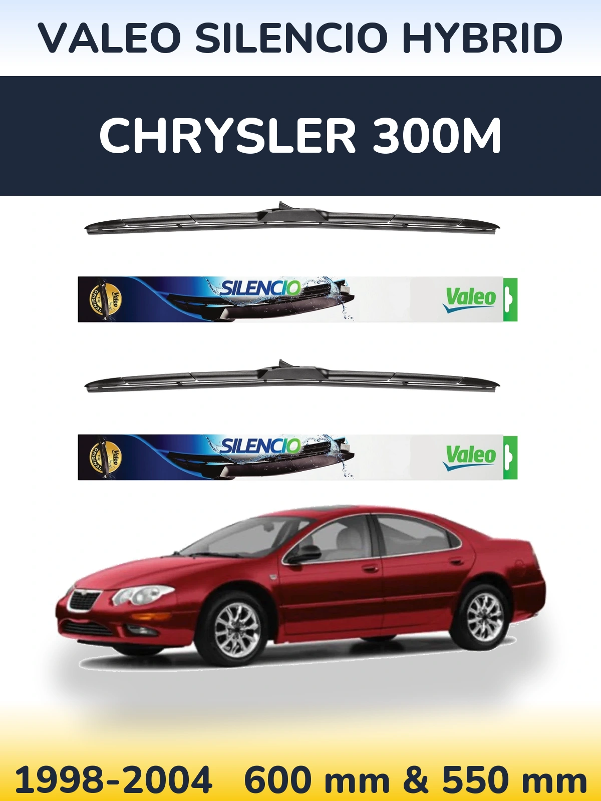 Front wiper blade set Valeo Silencio Hybrid 600 & 550 mm for Chrysler 300M 1998-2004