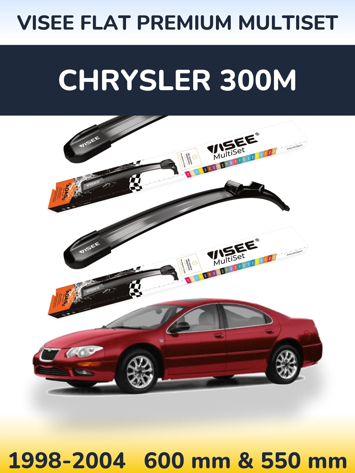 Комплект передних дворников VISEE FLAT PREMIUM MultiSet 600 & 550 мм для Chrysler 300M 1998-2004