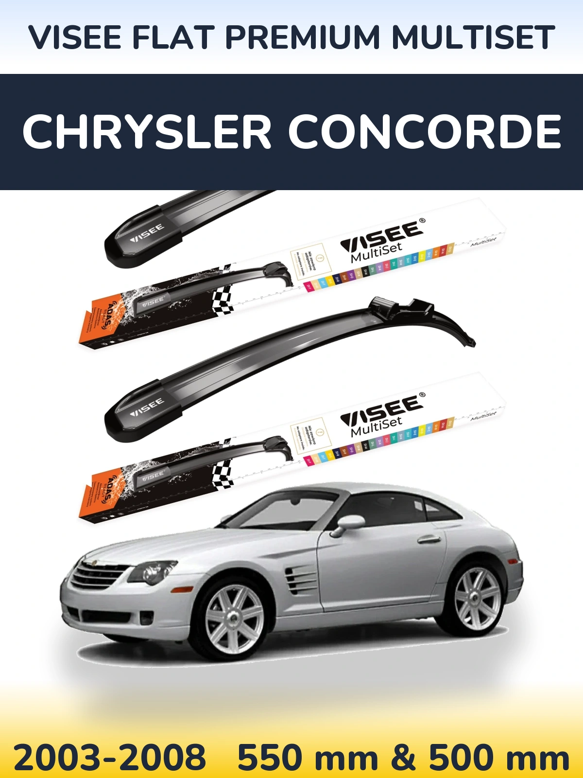 Front wiper blade set VISEE FLAT PREMIUM MultiSet 550 & 500 mm for Chrysler Concorde 2003-2008