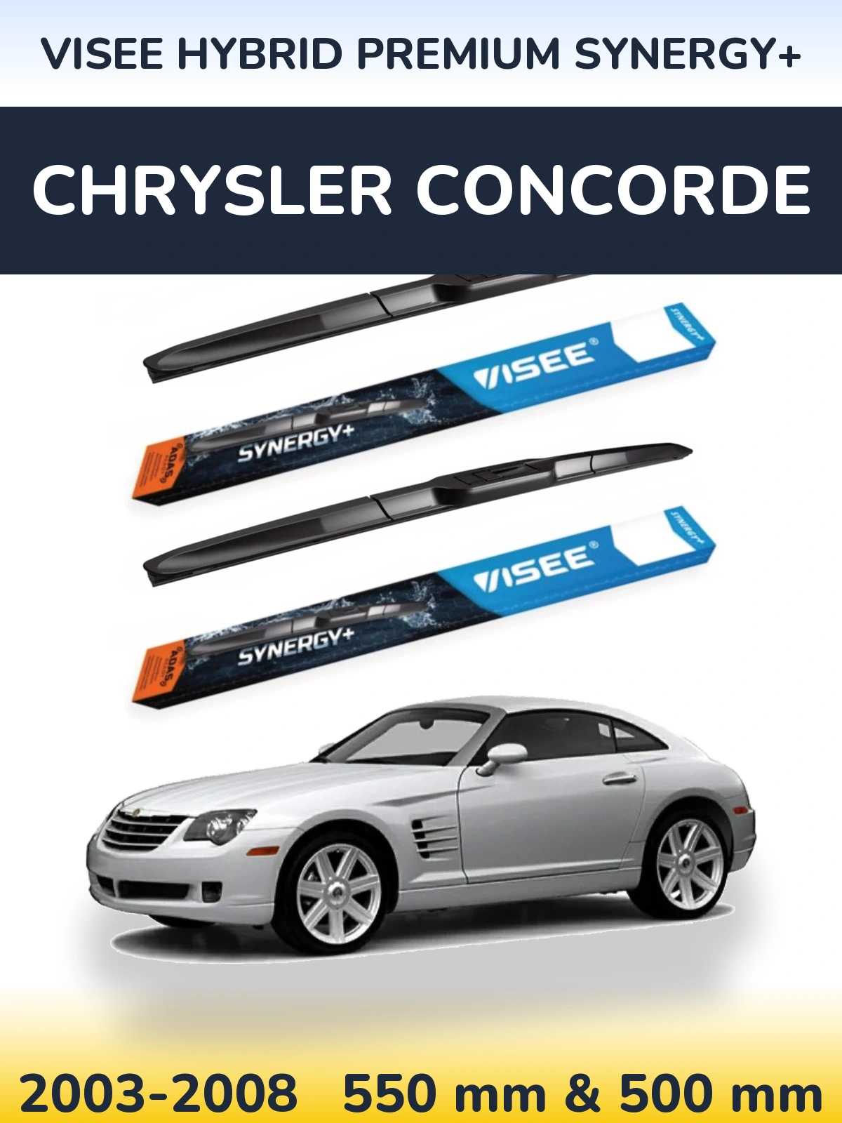 Front wiper blade set VISEE HYBRID PREMIUM SYNERGY+ 550 & 500 mm for Chrysler Concorde 2003-2008