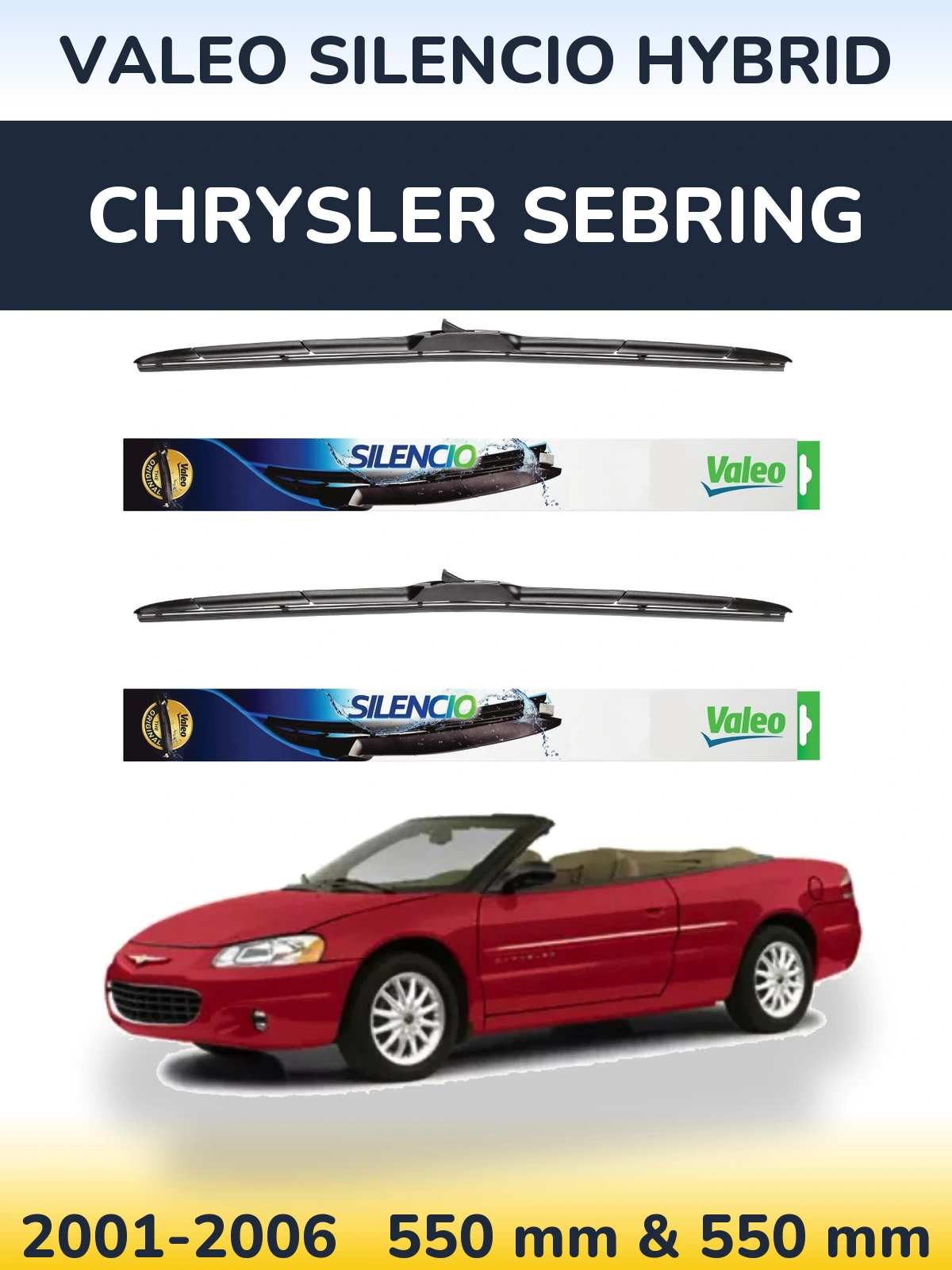 Front wiper blade set Valeo Silencio Hybrid 550 & 550 mm for Chrysler Sebring 2001-2006