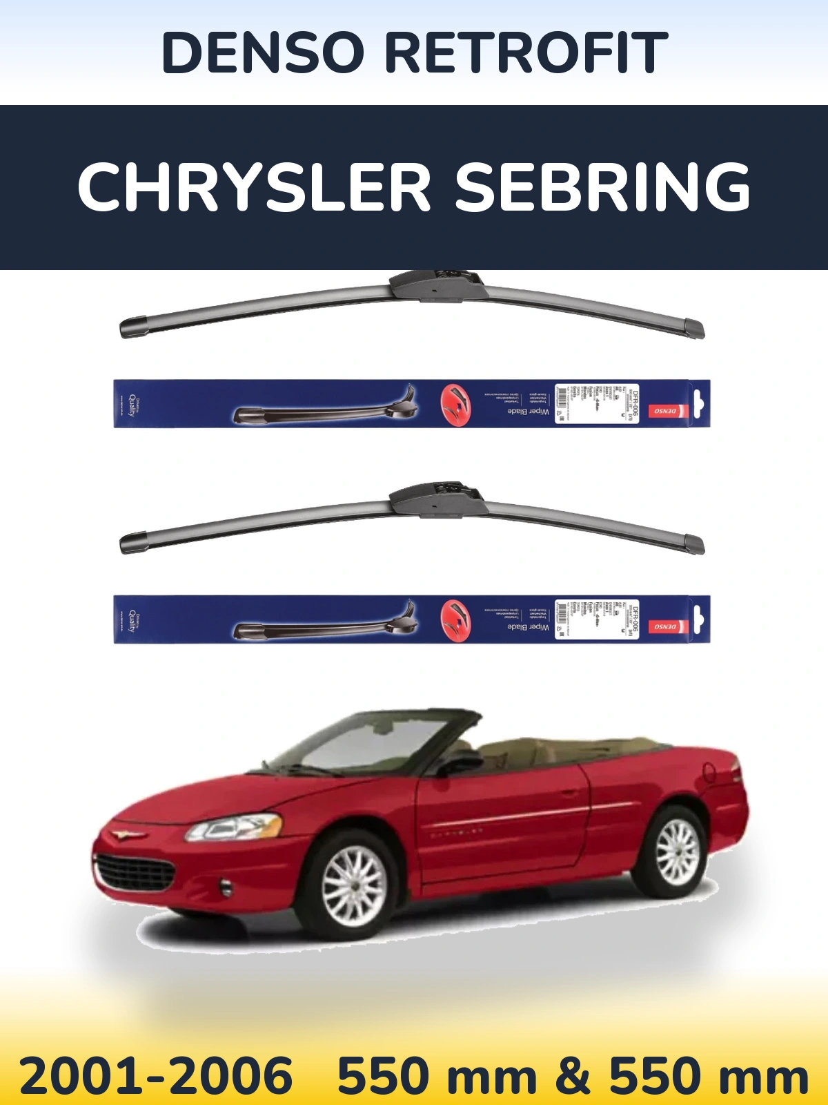 Front wiper blade set Denso Retrofit 550 & 550 mm for Chrysler Sebring 2001-2006