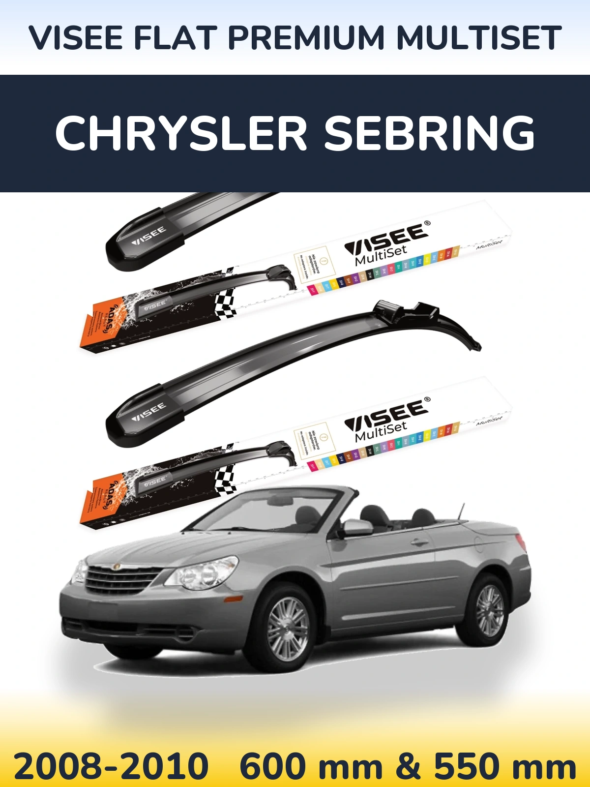 Front wiper blade set VISEE FLAT PREMIUM MultiSet 600 & 550 mm for Chrysler Sebring 2008-2010
