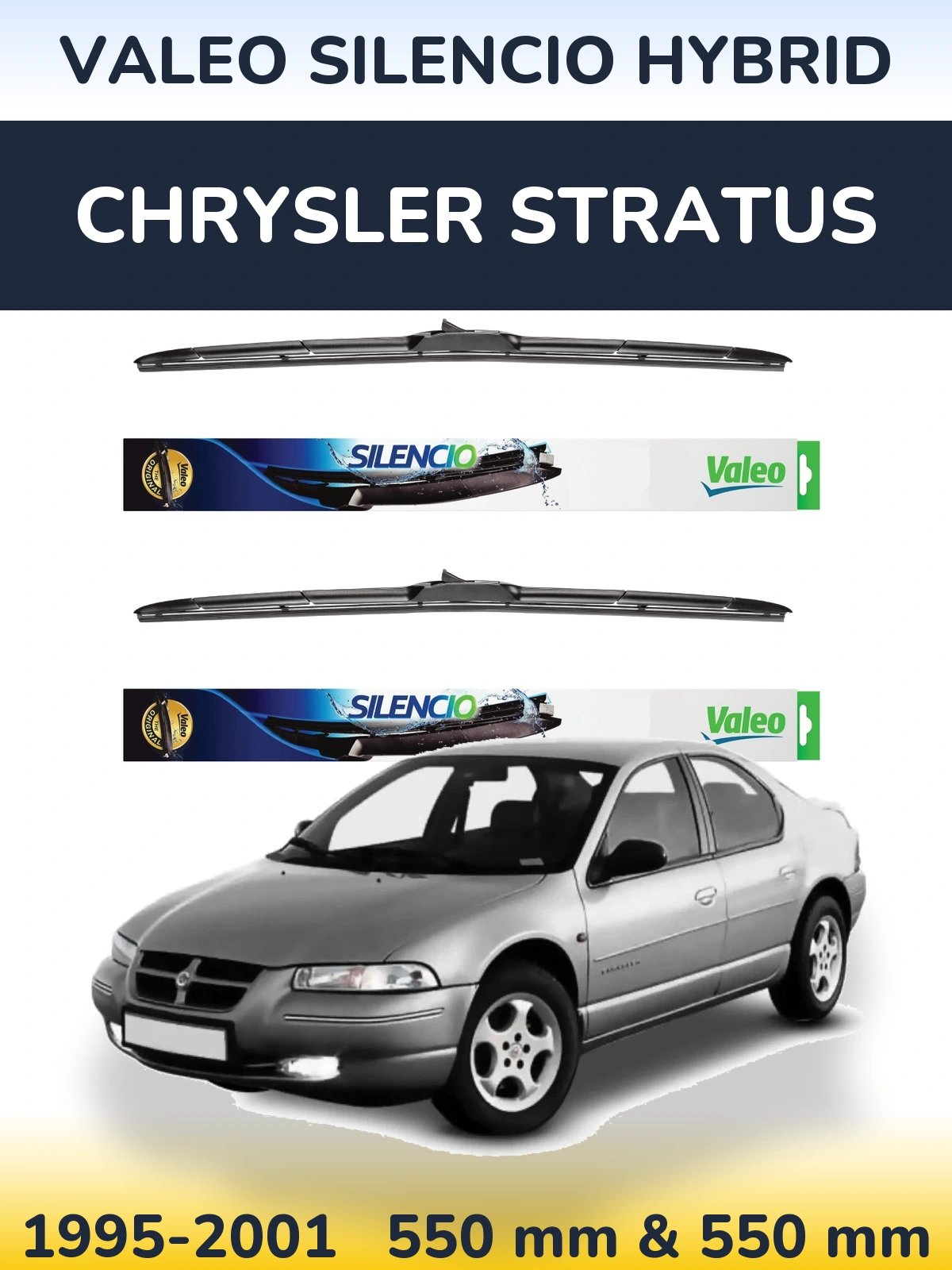 Front wiper blade set Valeo Silencio Hybrid 550 & 550 mm for Chrysler Stratus 1995-2001