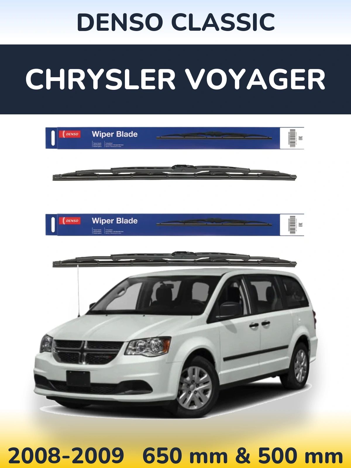 Front wiper blade set Denso Classic 650 & 500 mm for Chrysler Voyager 2008-2009