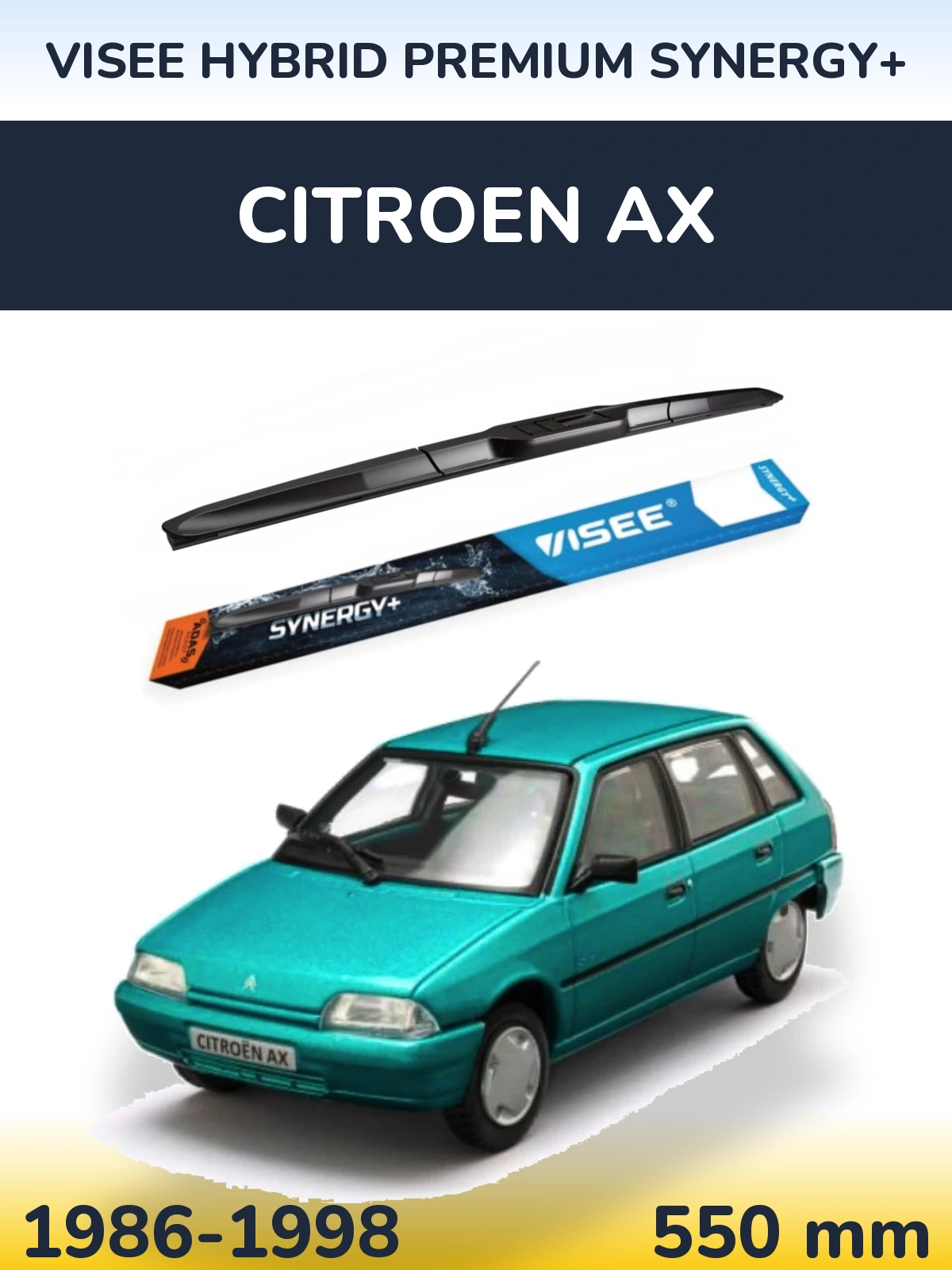 Front wiper blade VISEE HYBRID PREMIUM SYNERGY+ 550 mm for Citroen AX 1986-1998