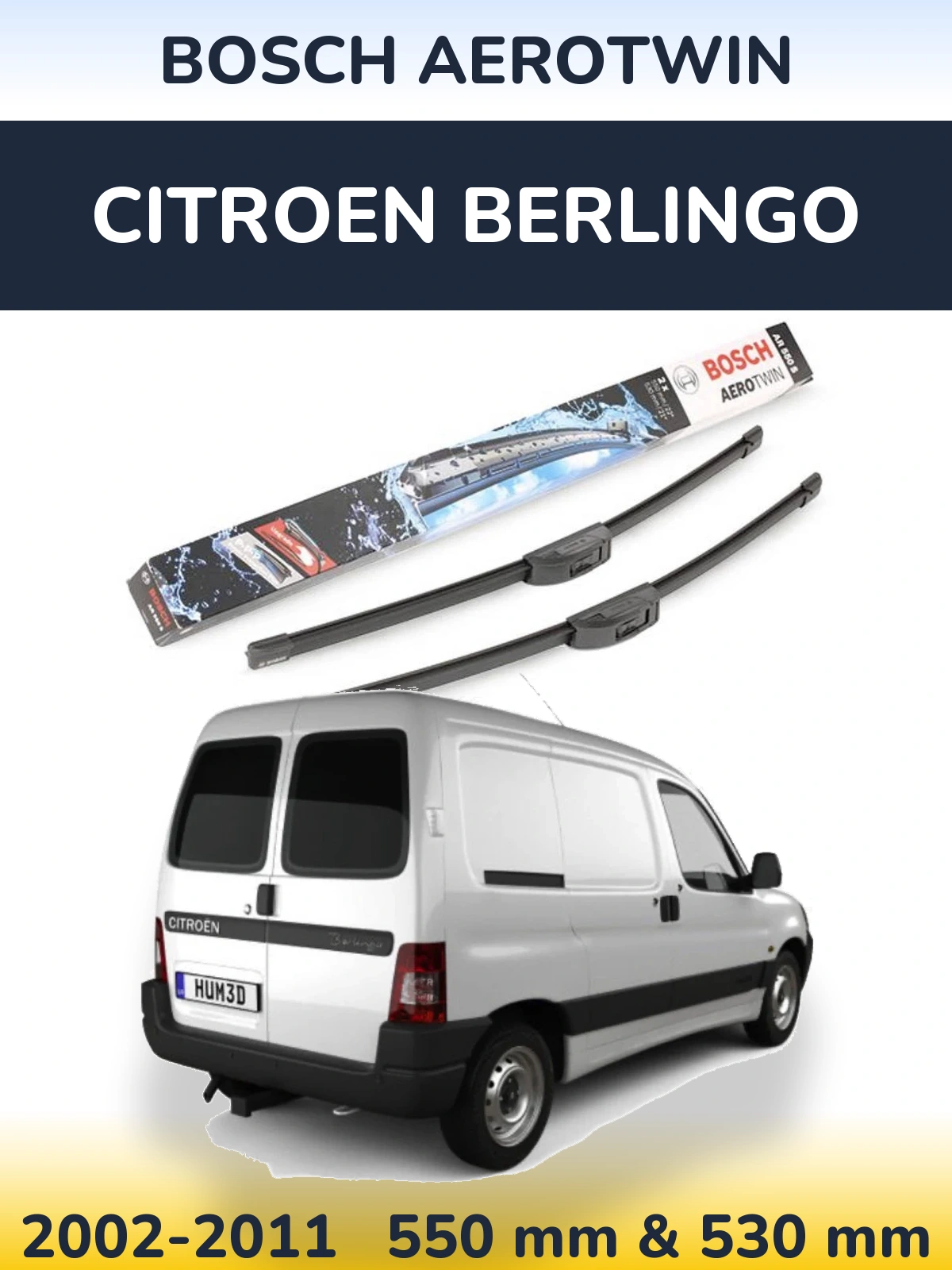Комплект передніх щіток BOSCH AeroTwin 550 & 530 мм для Citroen Berlingo 2002-2011