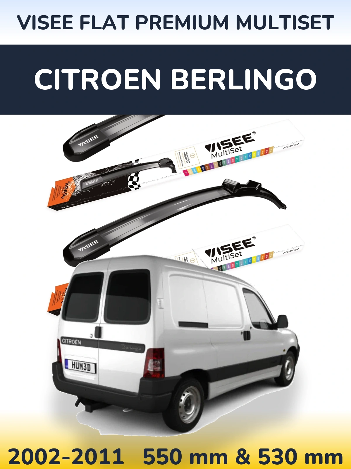 Front wiper blade set VISEE FLAT PREMIUM MultiSet 550 & 530 mm for Citroen Berlingo 2002-2011