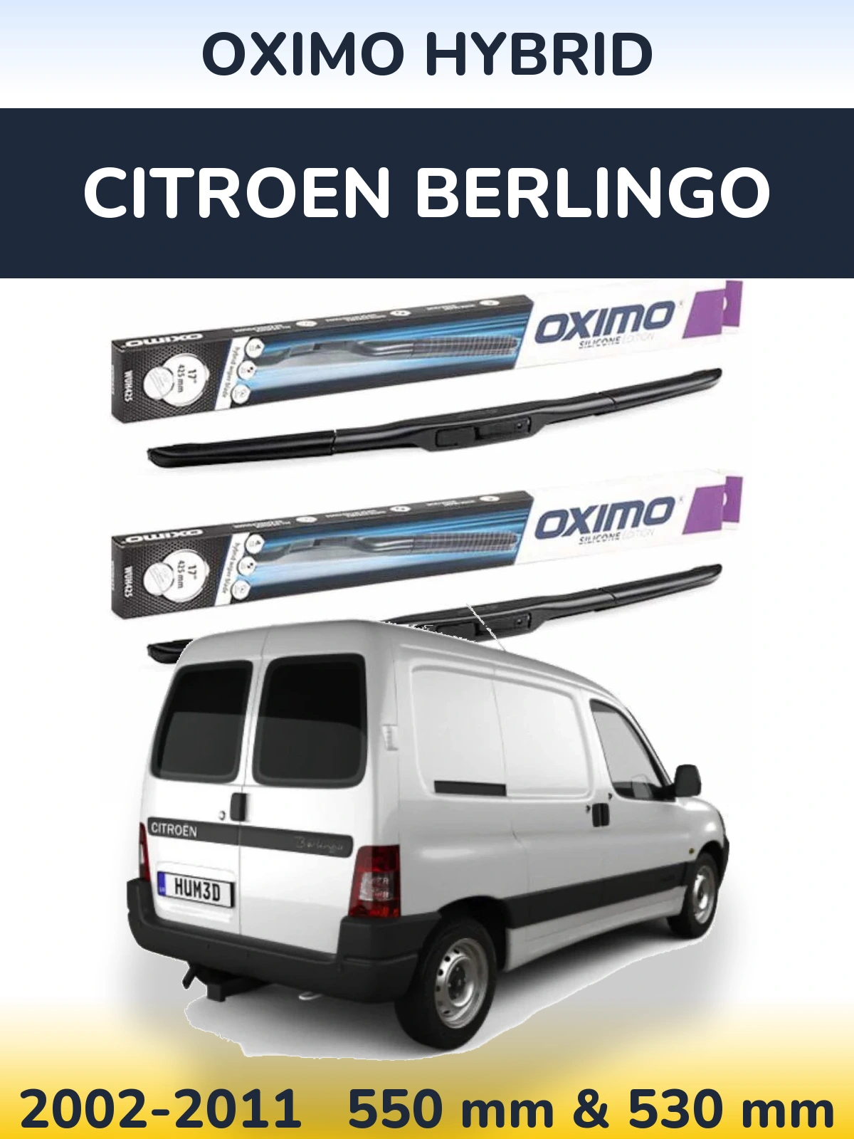 Front wiper blade set Oximo Hybrid 550 & 530 mm for Citroen Berlingo 2002-2011