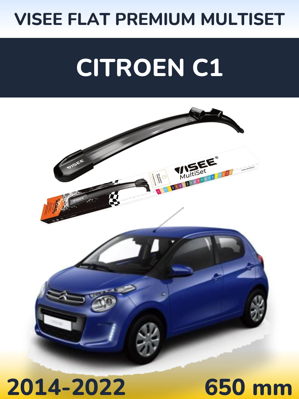 Передня щітка VISEE FLAT PREMIUM MultiSet 650 мм для Citroen C1 2014-2022