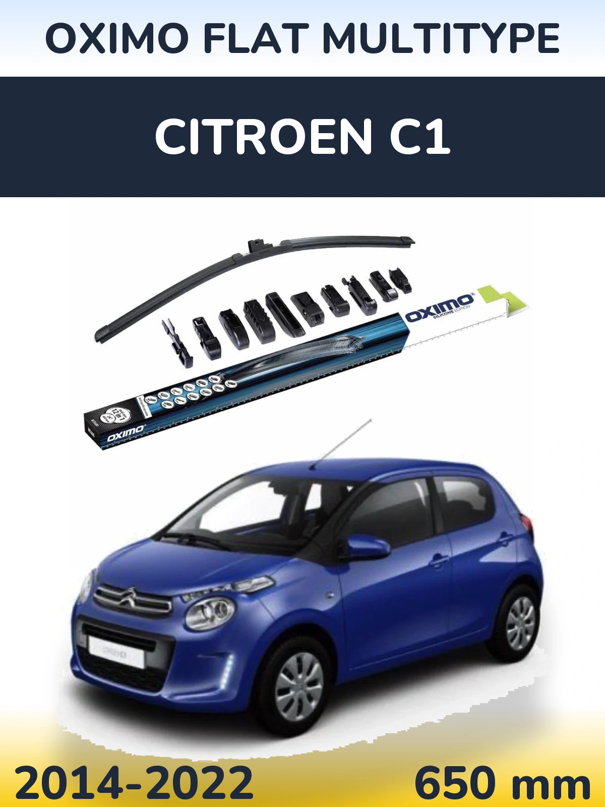 Front wiper blade Oximo Flat MultiTipse 650 mm for Citroen C1 2014-2022