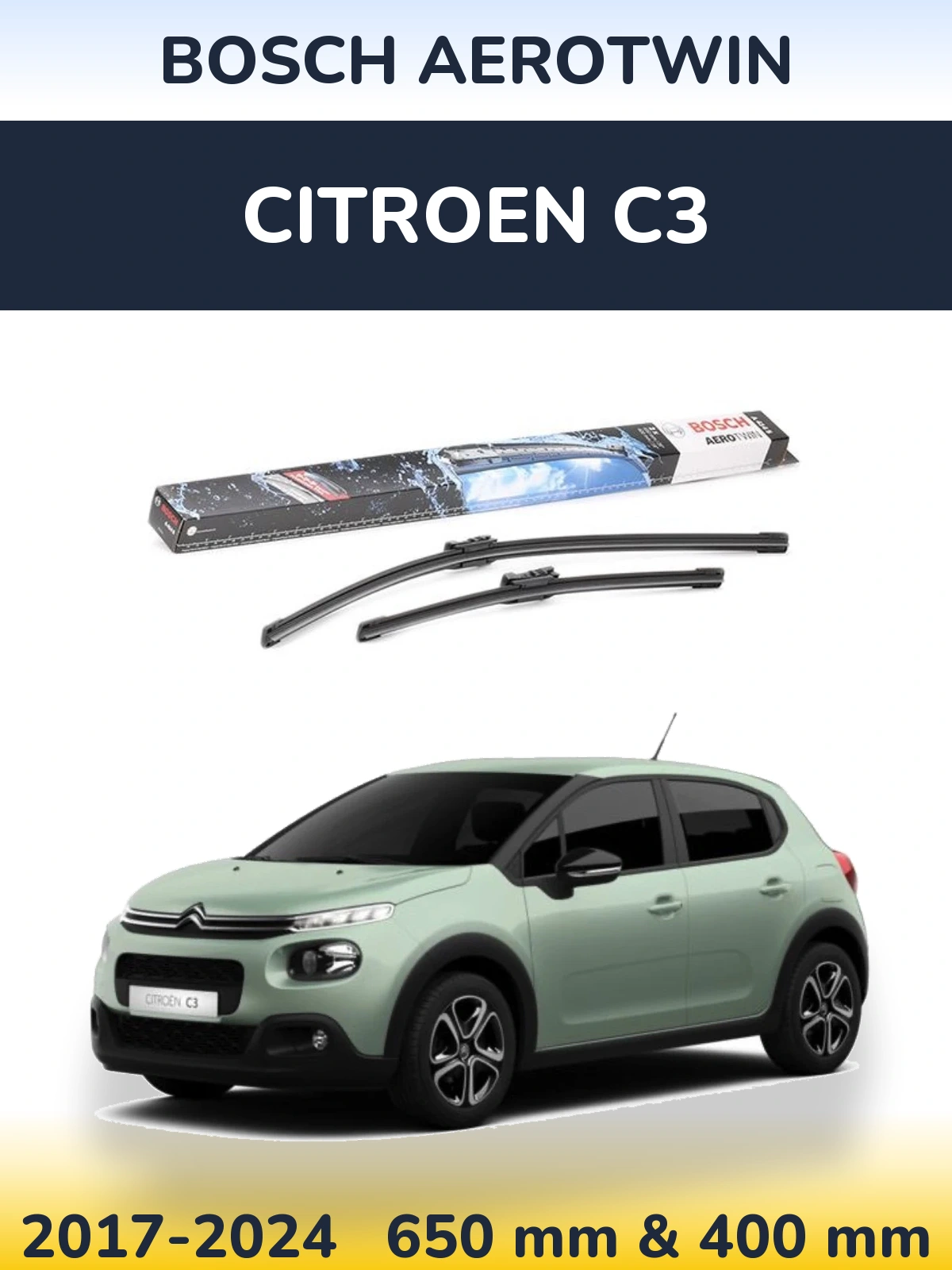 Комплект передних дворников BOSCH AeroTwin 650 & 400 мм для Citroen C3 2017-2024