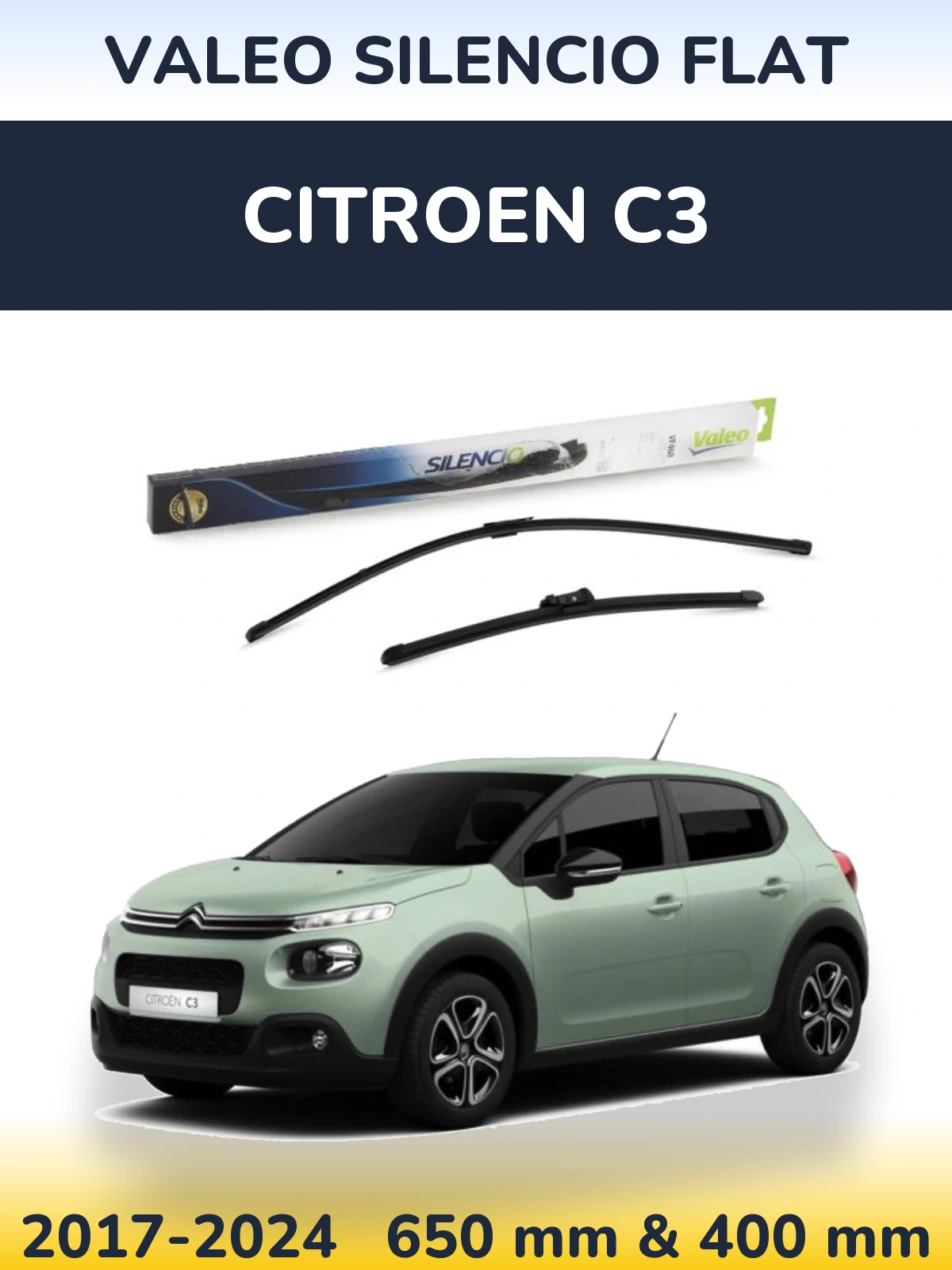 Комплект передних дворников Valeo Silencio Flat 650 & 400 мм для Citroen C3 2017-2024