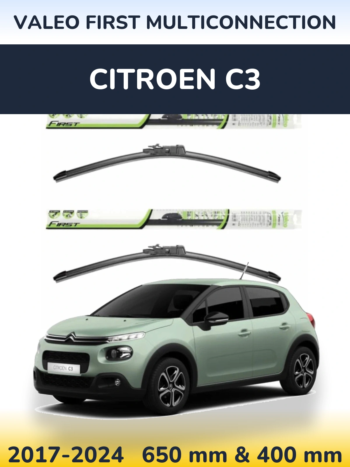 Комплект передних дворников Valeo First MultiConnection 650 & 400 мм для Citroen C3 2017-2024