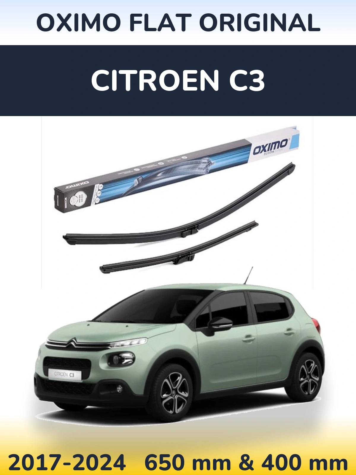 Front wiper blade set Oximo Flat Original 650 & 400 mm for Citroen C3 2017-2024