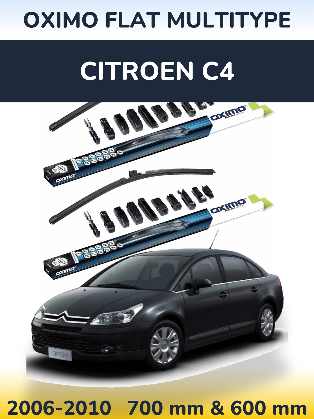 Front wiper blade set Oximo Flat MultiTipse 700 & 600 mm for Citroen C4 2006-2010