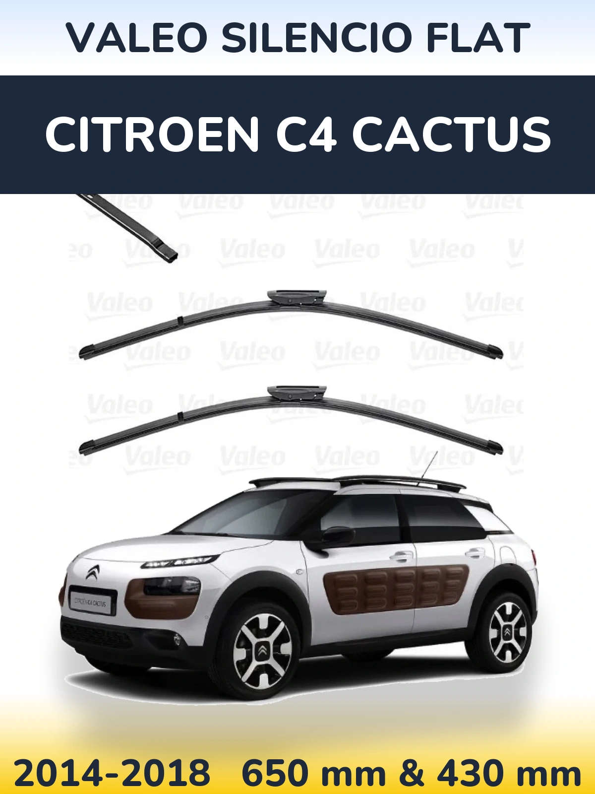 Front wiper blade set Valeo Silencio Flat 650 & 430 mm for Citroen C4 Cactus 2014-2018