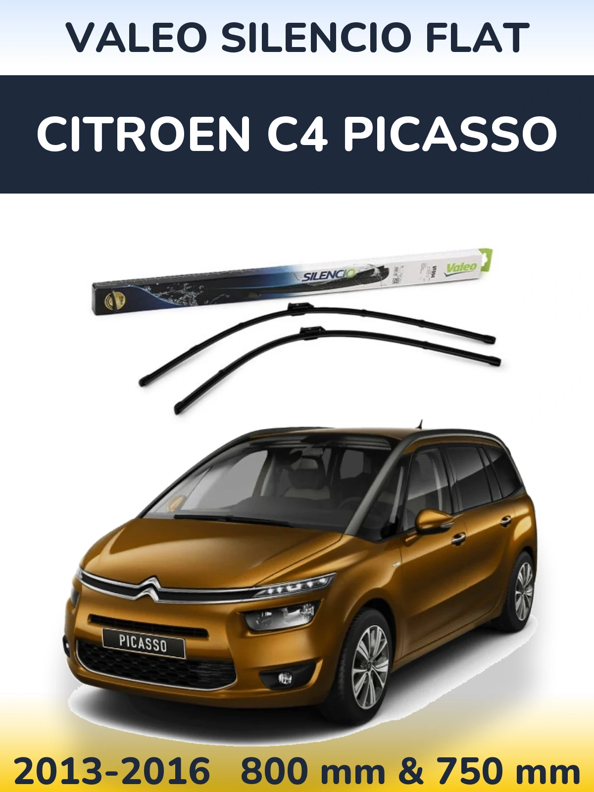 Front wiper blade set Valeo Silencio Flat 800 & 750 mm for Citroen C4 Picasso 2013-2016