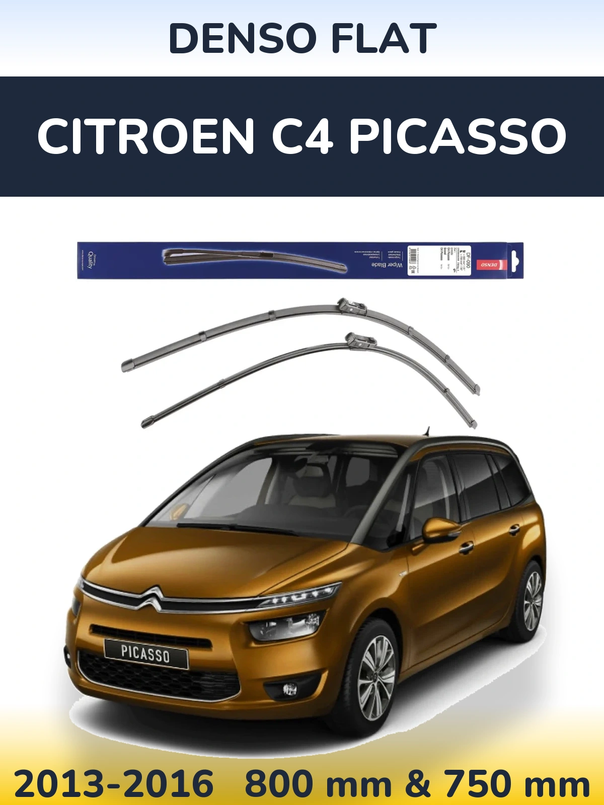 Front wiper blade set Denso Flat 800 & 750 mm for Citroen C4 Picasso 2013-2016