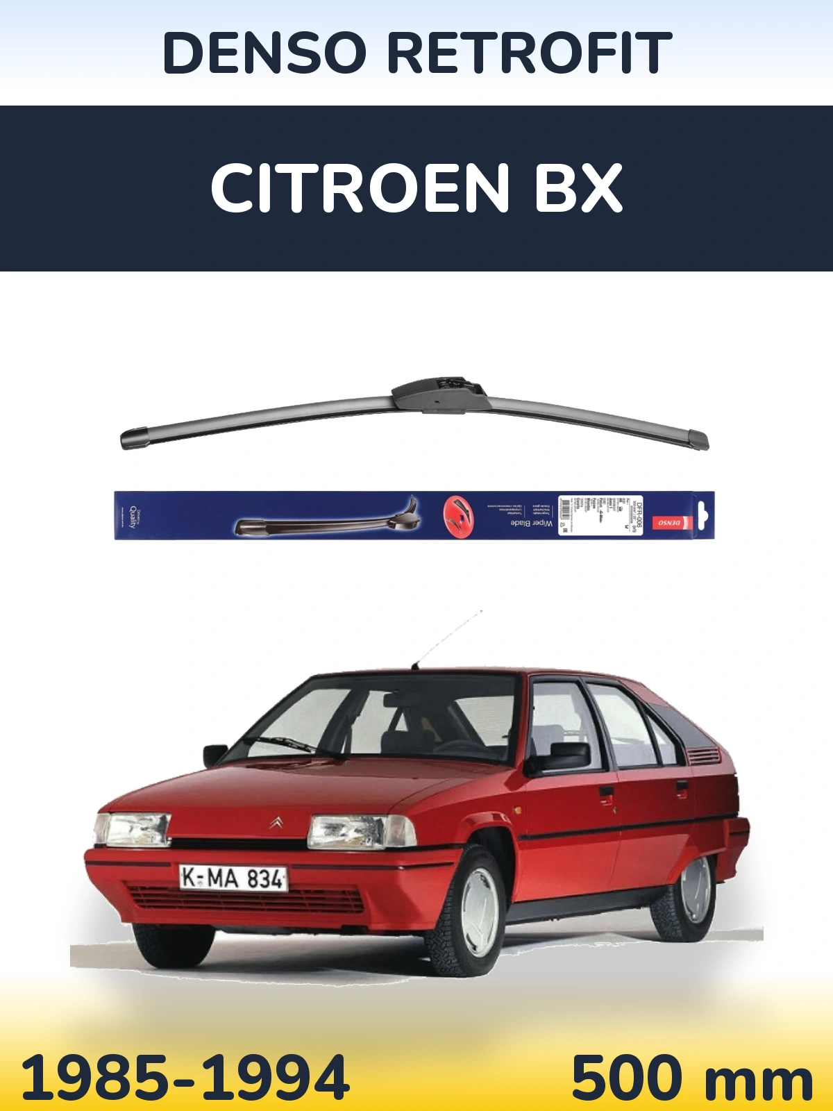 Front wiper blade Denso Retrofit 500 mm for Citroen BX 1985-1994