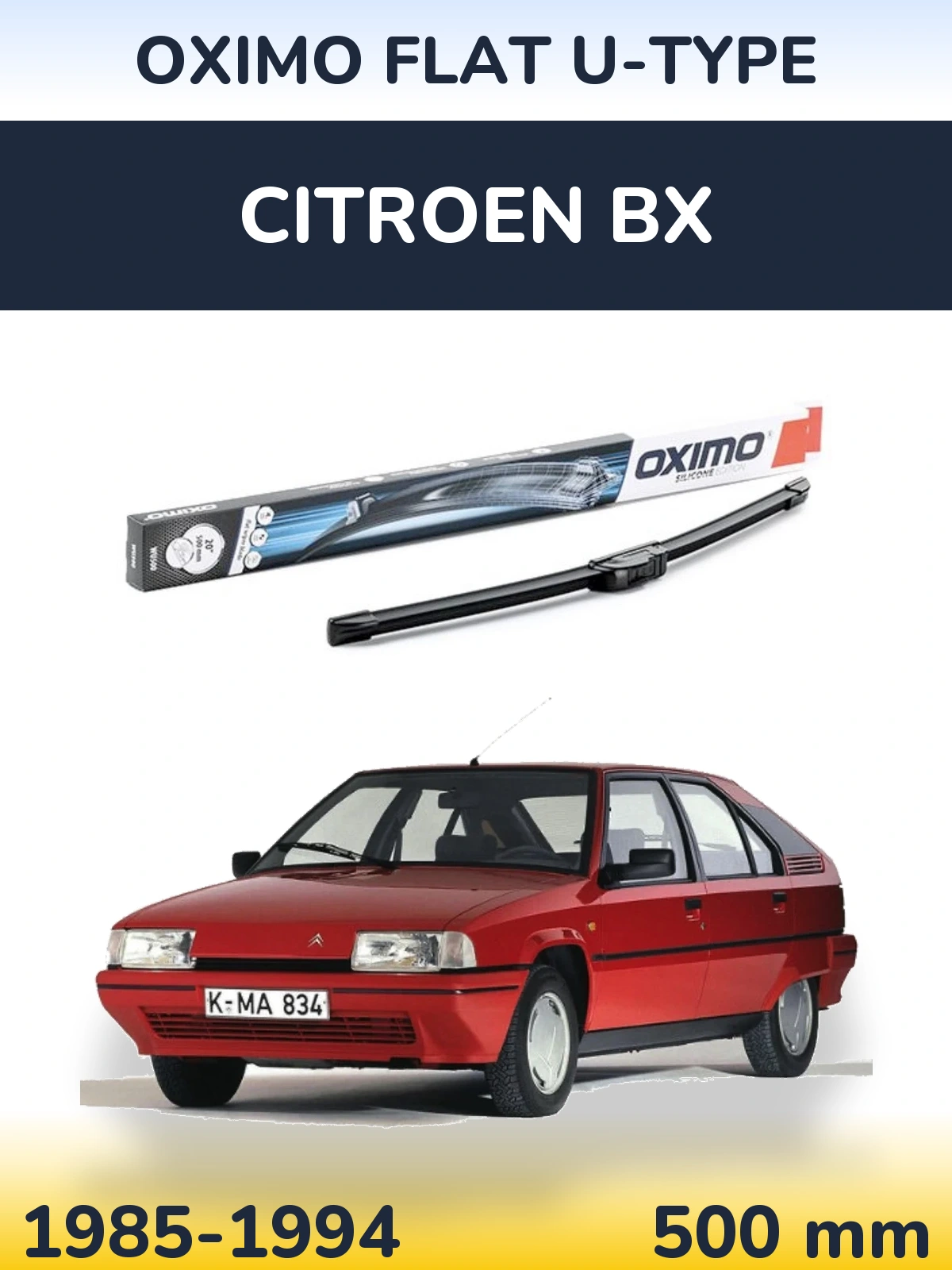 Передня щітка Oximo Flat U-type 500 мм для Citroen BX 1985-1994