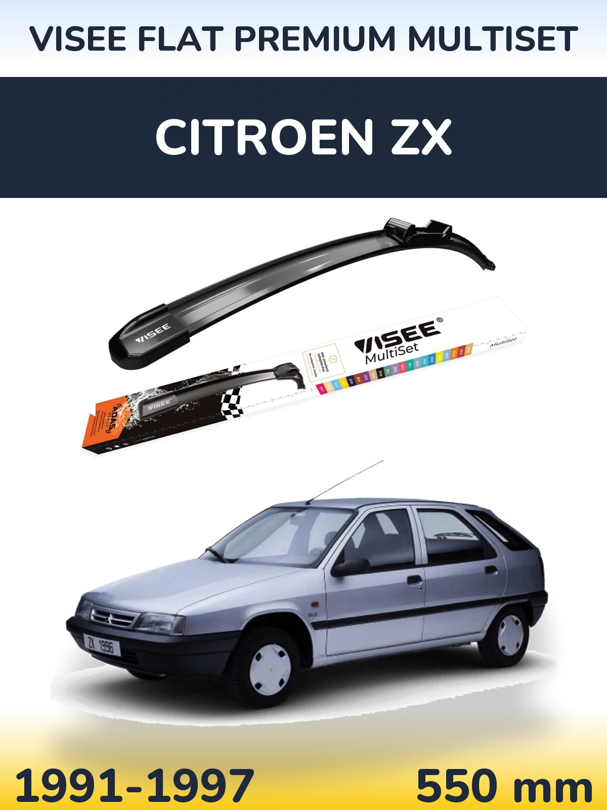 Front wiper blade VISEE FLAT PREMIUM MultiSet 550 mm for Citroen ZX 1991-1997