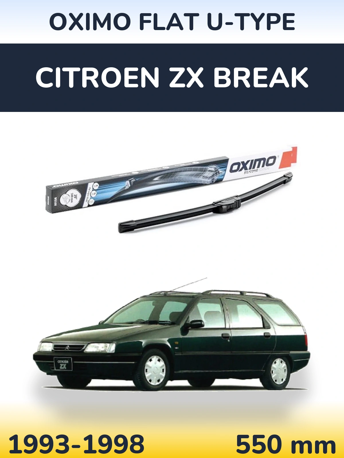 Front wiper blade Oximo Flat U-type 550 mm for Citroen ZX Break 1993-1998