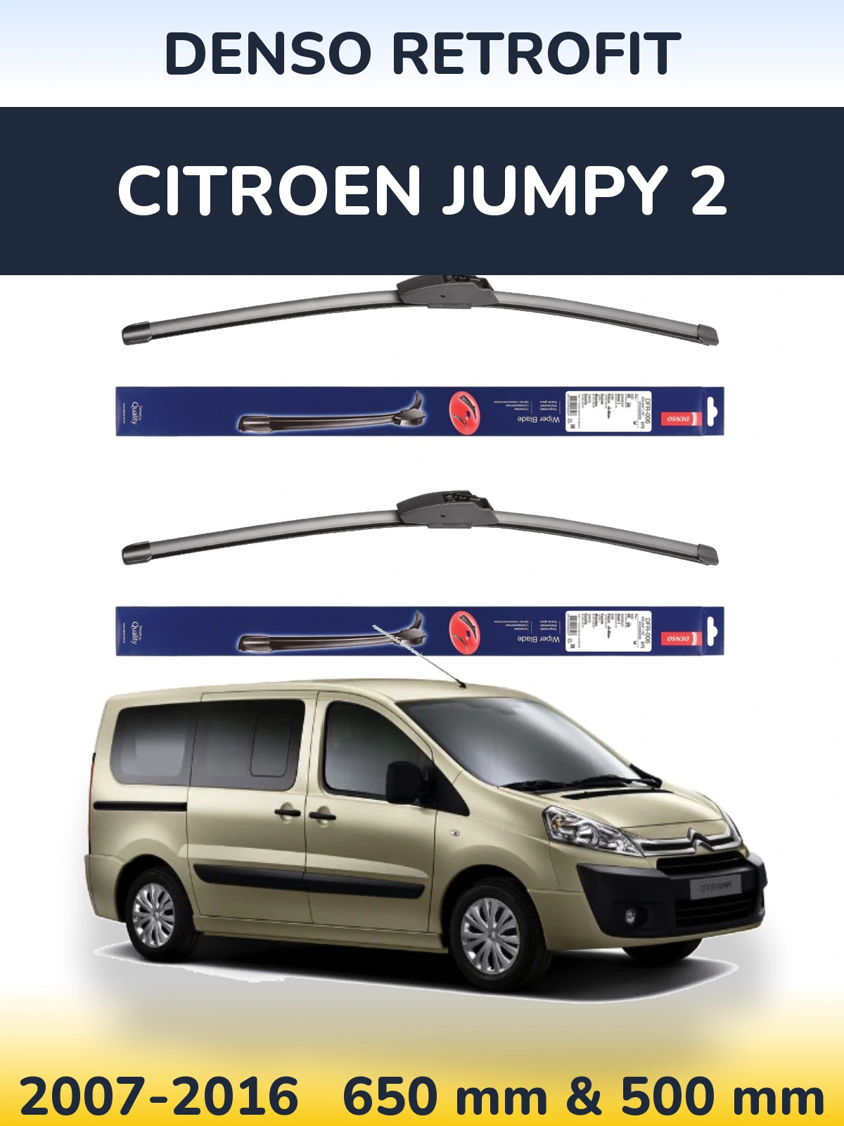 Front wiper blade set Denso Retrofit 650 & 500 mm for Citroen Jumpy 2 2007-2016