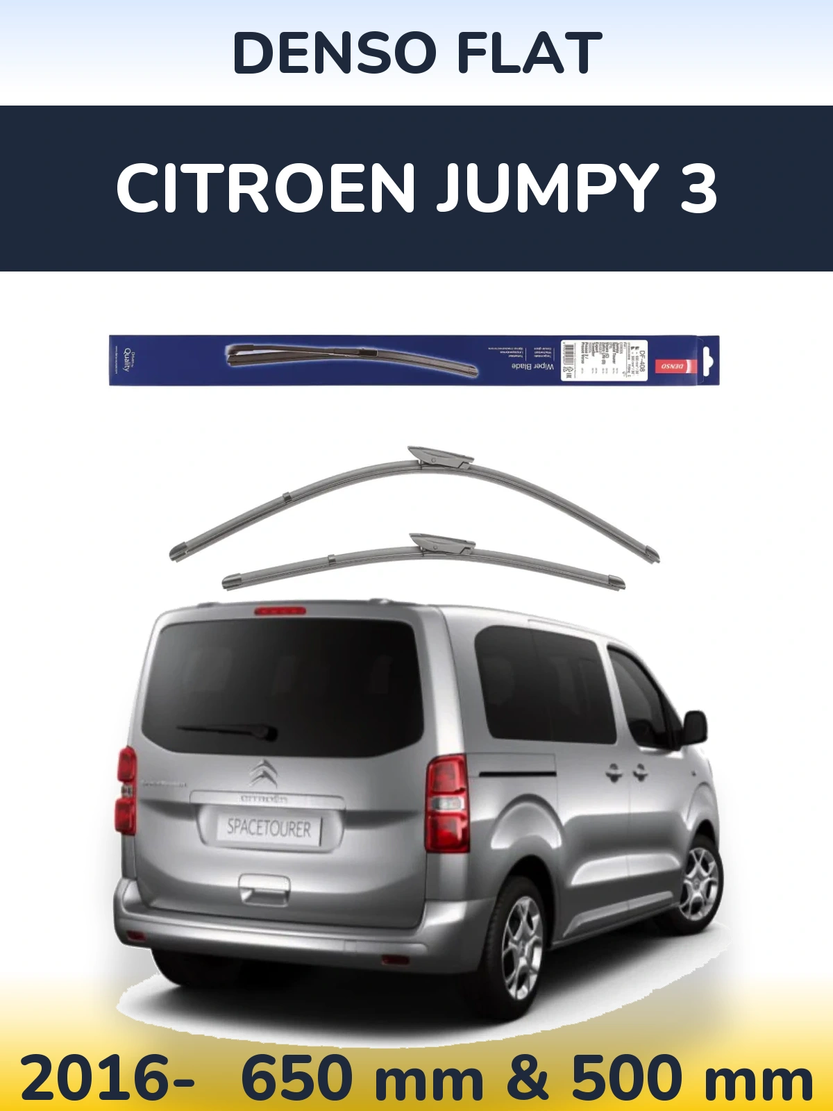 Front wiper blade set Denso Flat 650 & 500 mm for Citroen Jumpy 3 2016-2026