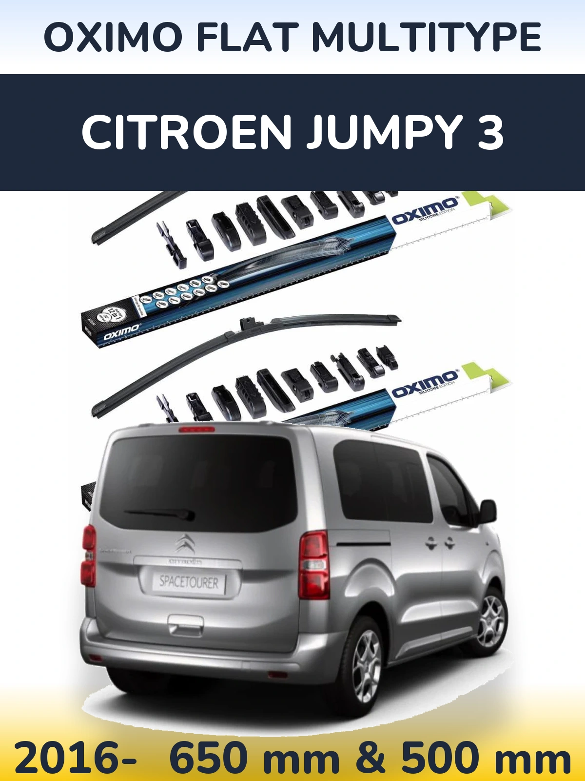 Front wiper blade set Oximo Flat MultiTipse 650 & 500 mm for Citroen Jumpy 3 2016-2026