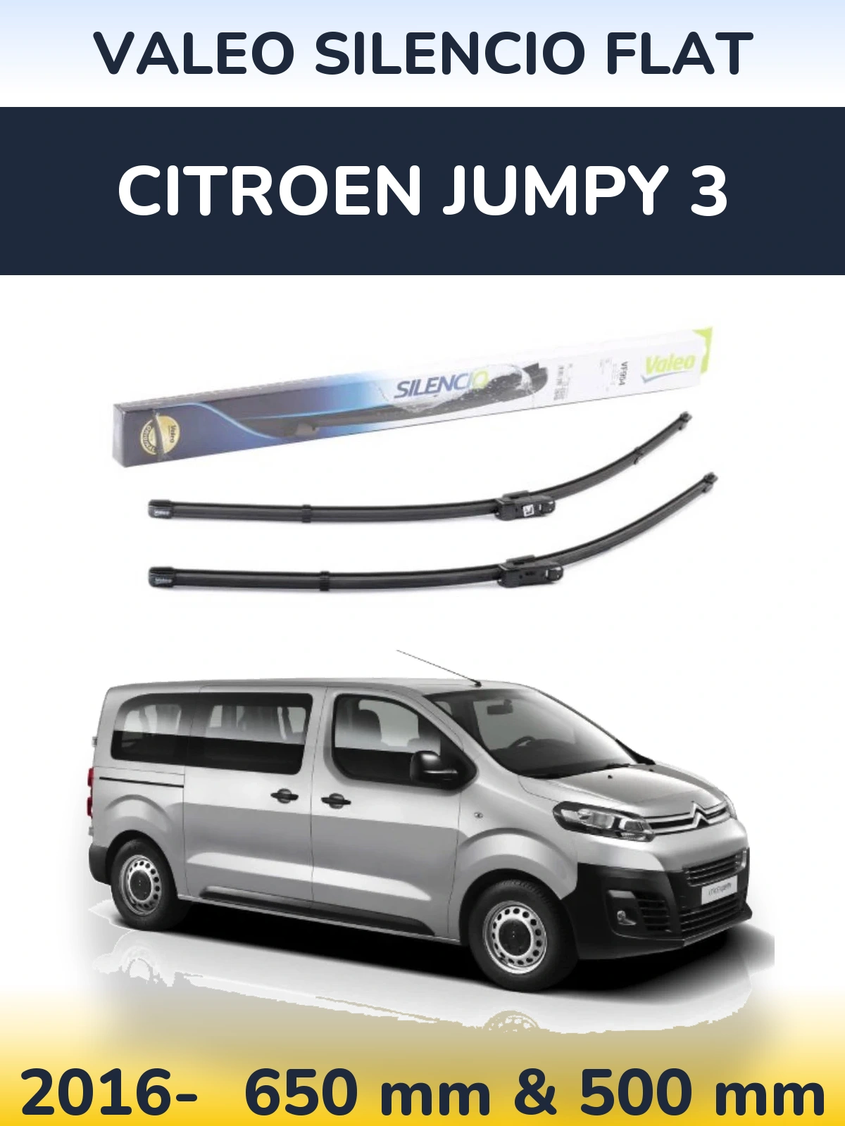 Front wiper blade set Valeo Silencio Flat 650 & 500 mm for Citroen Jumpy 3 2016-2026