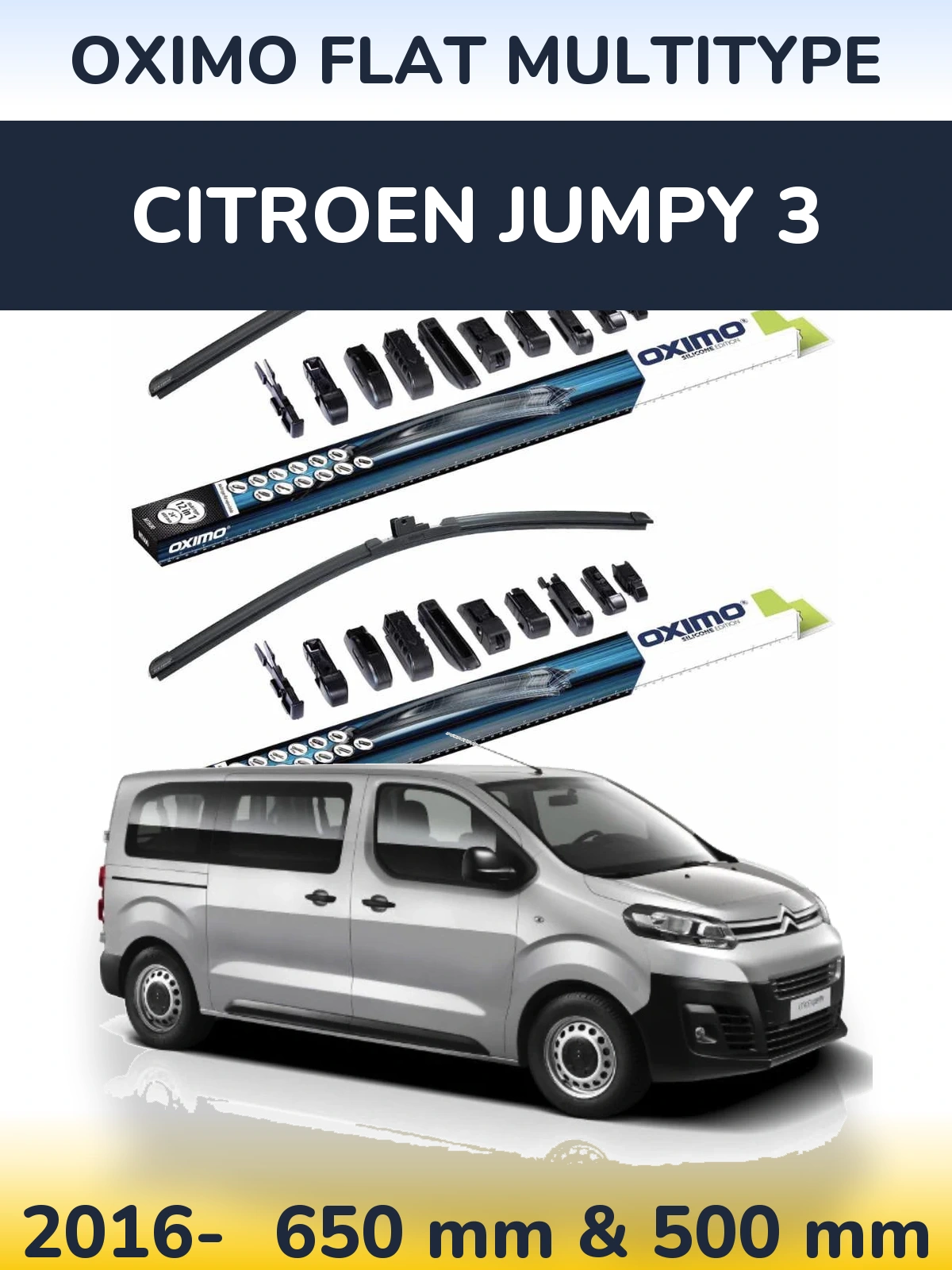 Front wiper blade set Oximo Flat MultiTipse 650 & 500 mm for Citroen Jumpy 3 2016-2026