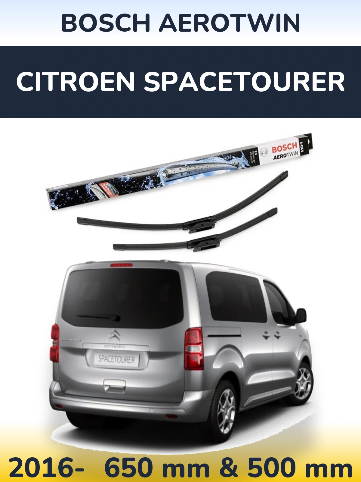 Front wiper blade set BOSCH AeroTwin 650 & 475 mm for Citroen SpaceTourer 2016-2026