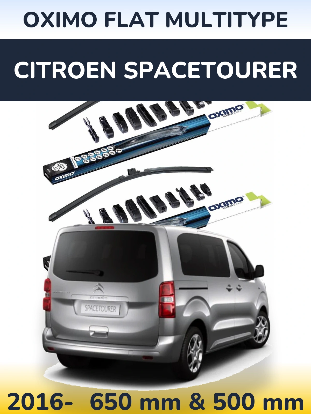 Комплект передніх щіток Oximo Flat MultiТипe 650 & 500 мм для Citroen SpaceTourer 2016-2026