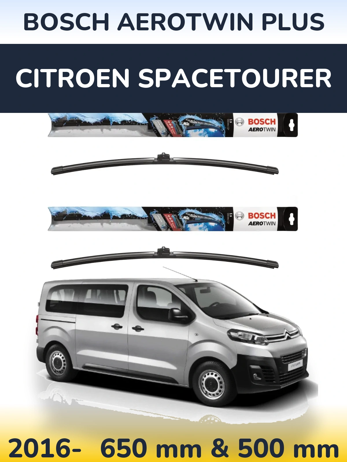 Комплект передних дворников BOSCH AeroTwin Plus 650 & 500 мм для Citroen SpaceTourer 2016-2026