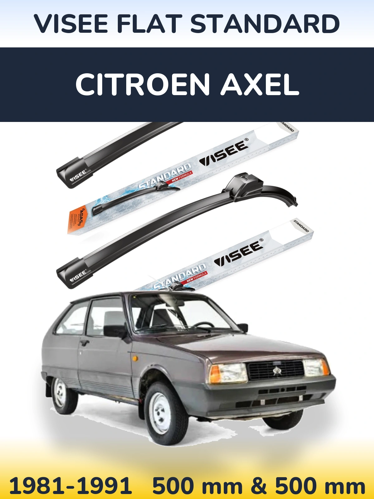 Комплект передніх щіток VISEE FLAT STANDARD 500 & 500 мм для Citroen Axel 1981-1991