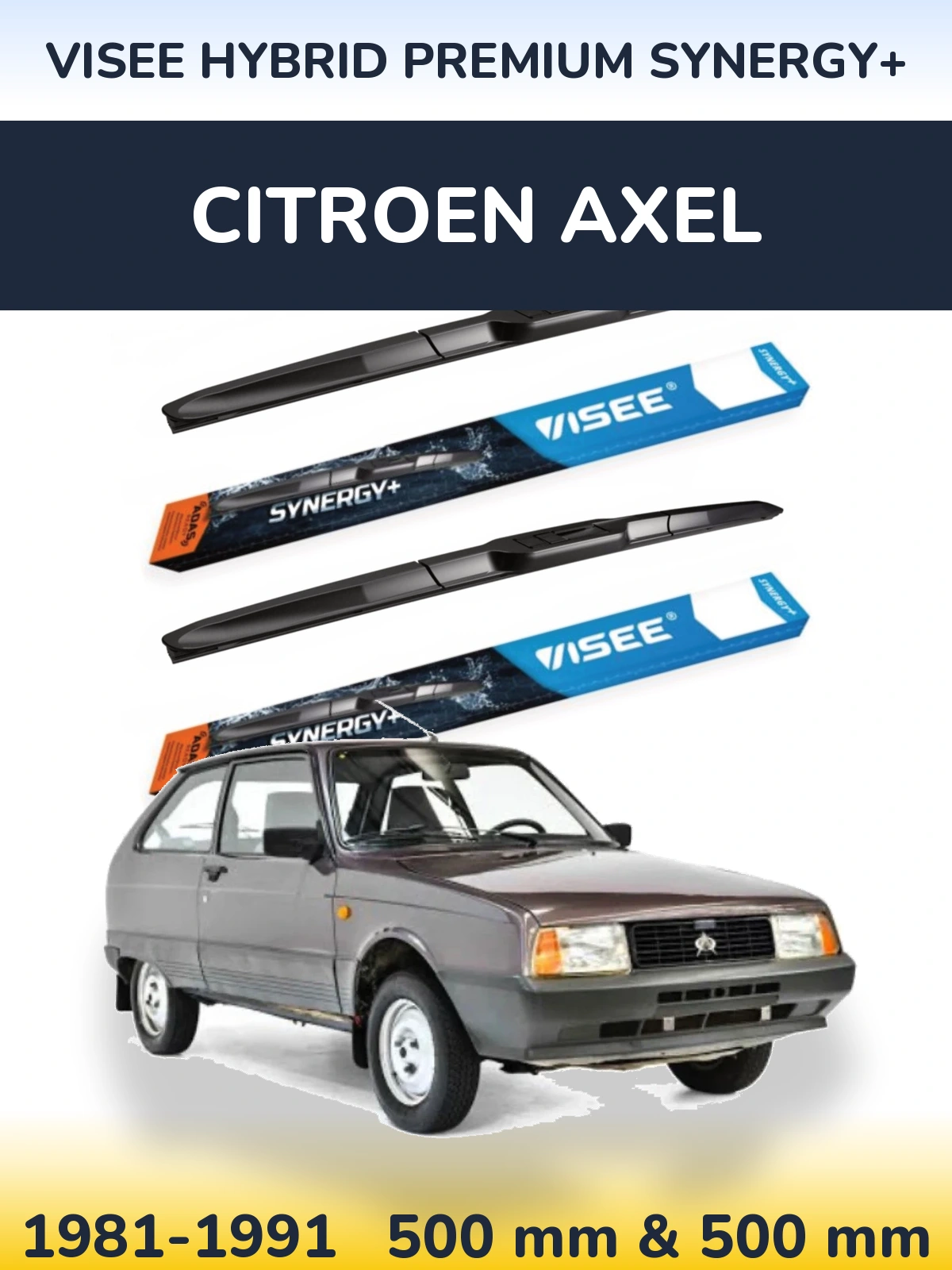 Комплект передніх щіток VISEE HYBRID PREMIUM SYNERGY+ 500 & 500 мм для Citroen Axel 1981-1991