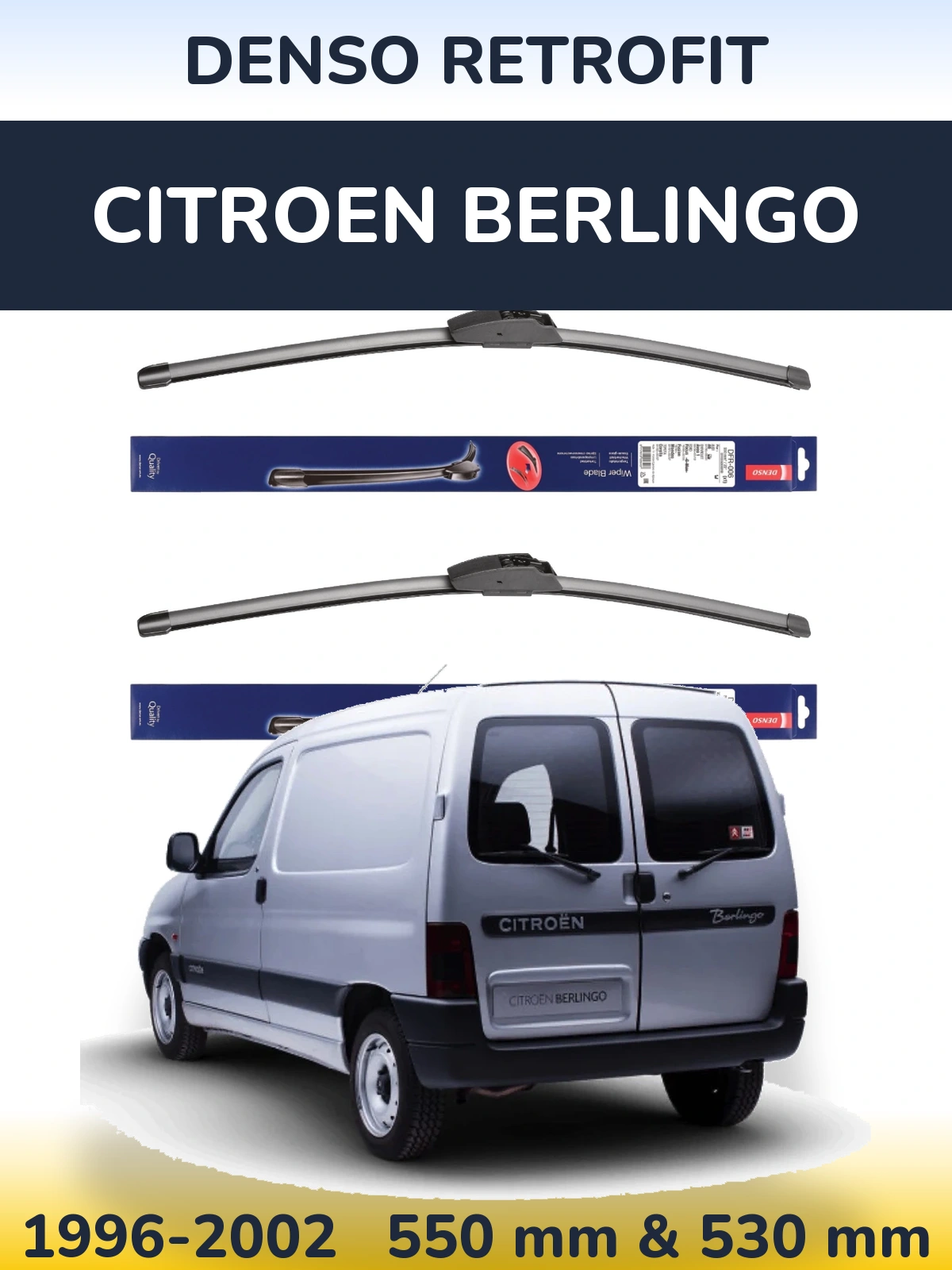 Front wiper blade set Denso Retrofit 550 & 530 mm for Citroen Berlingo 1996-2002