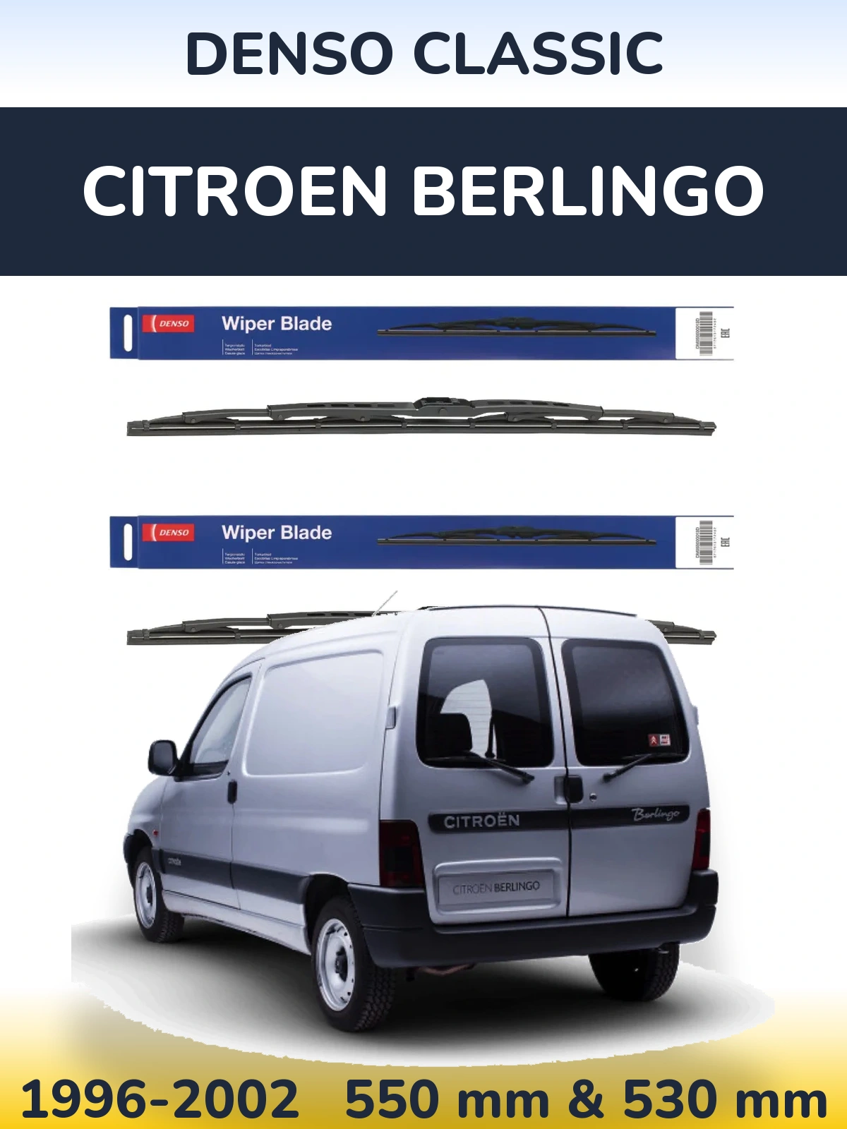 Front wiper blade set Denso Classic 550 & 530 mm for Citroen Berlingo 1996-2002