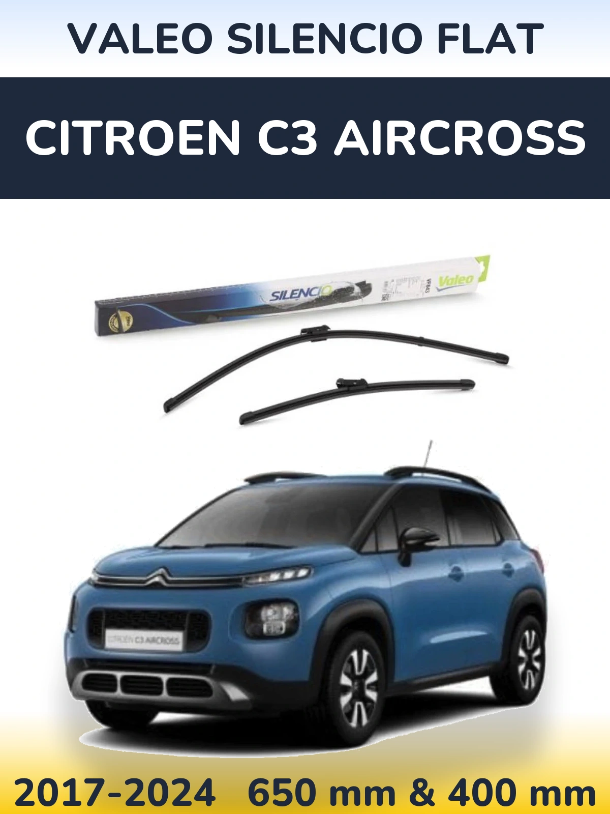 Front wiper blade set Valeo Silencio Flat 650 & 400 mm for Citroen C3 Aircross 2017-2024