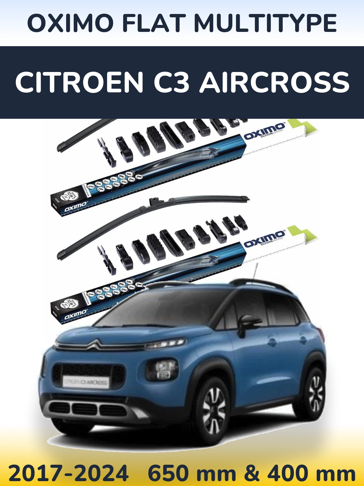 Front wiper blade set Oximo Flat MultiTipse 650 & 400 mm for Citroen C3 Aircross 2017-2024